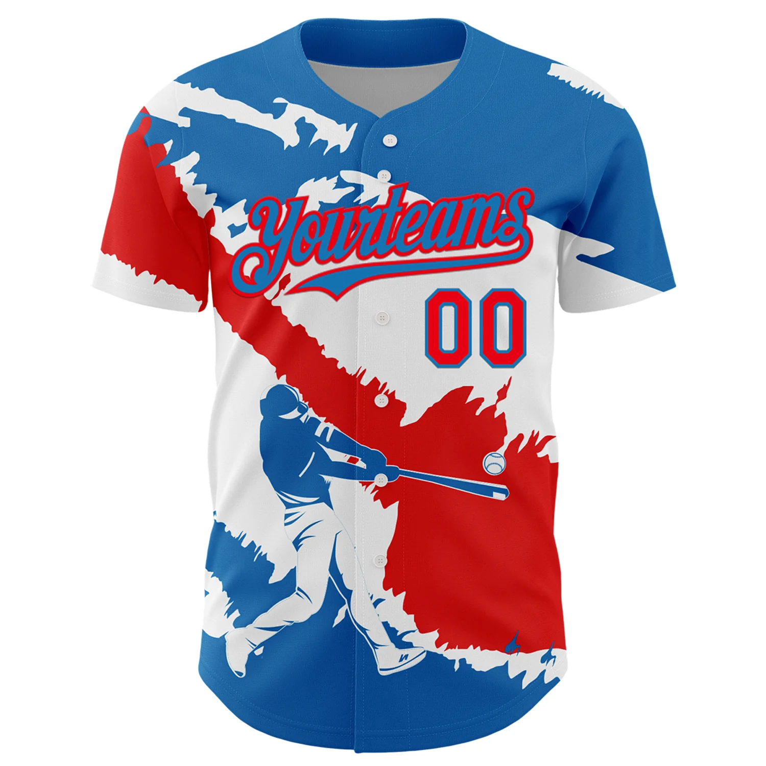 Custom Blue Fire Red-White 3D Panama Panamanian Flag Authentic Baseball Jersey - Image 2