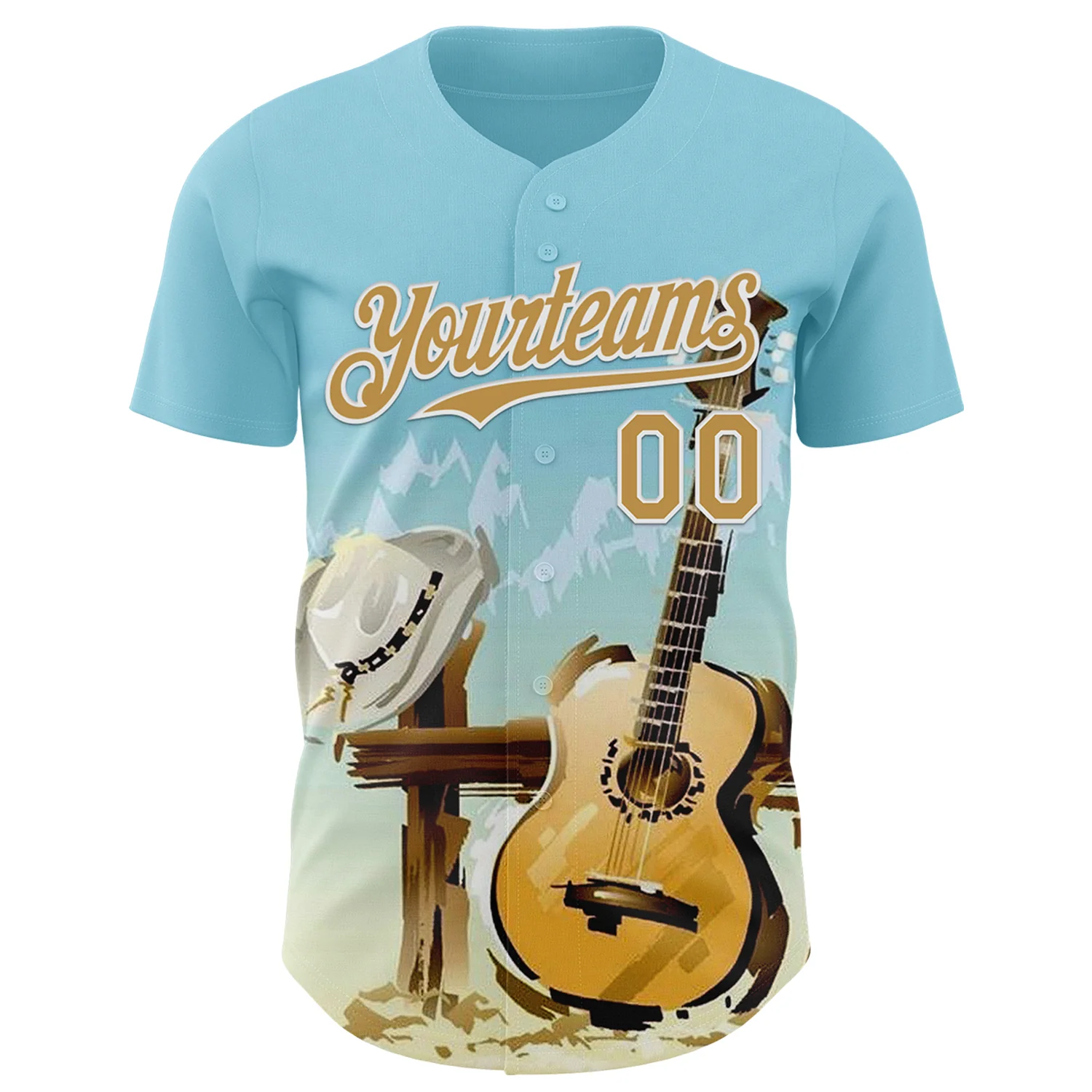 Custom Blue Old Gold-White Texas Landscape Guitar City Edition Authentic Baseball Jersey - Image 2