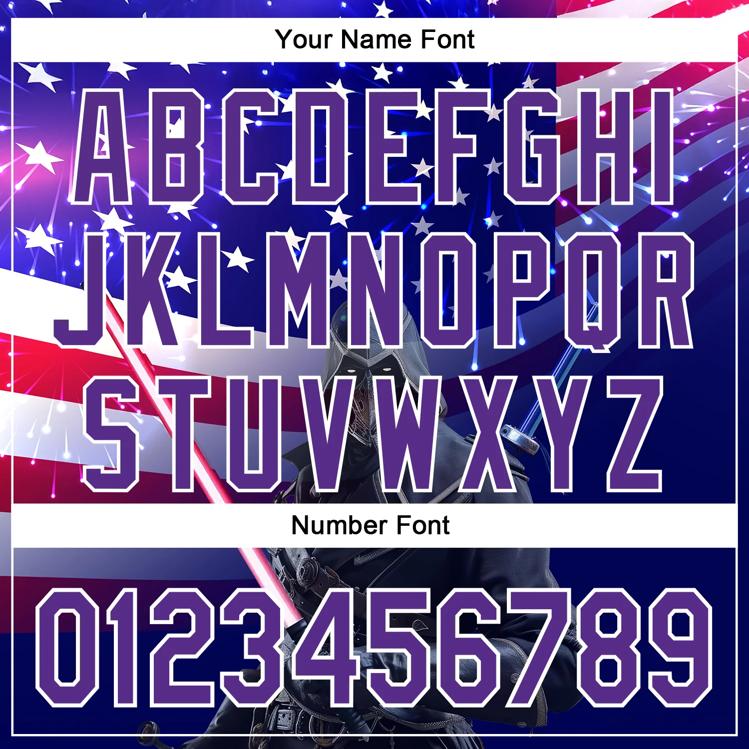 Custom Blue Purple-White 3D Pattern Design Outer Space Light Swords American Flag Authentic Baseball Jersey - Image 5