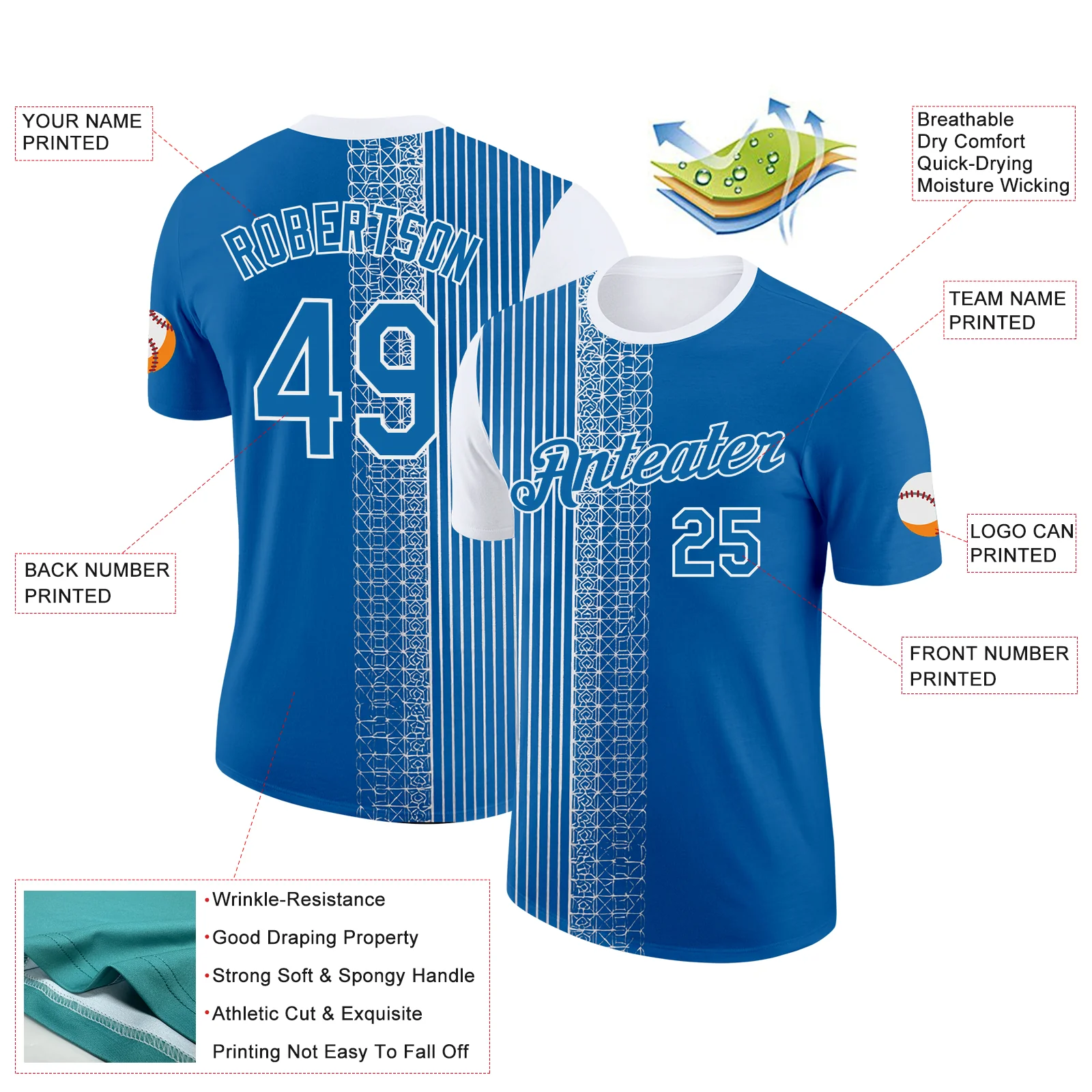 Custom Blue White 3D Pattern Design Finland Greece Sportswear Performance T-Shirt - Image 2
