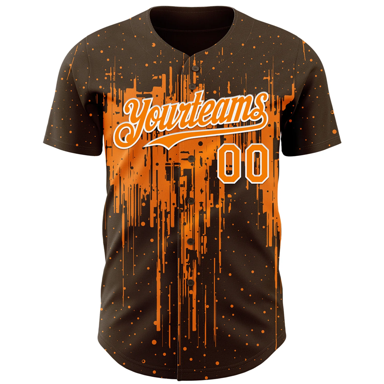 Custom Brown Bay Orange-White Dripping Splatter Paint Authentic Baseball Jersey - Image 2