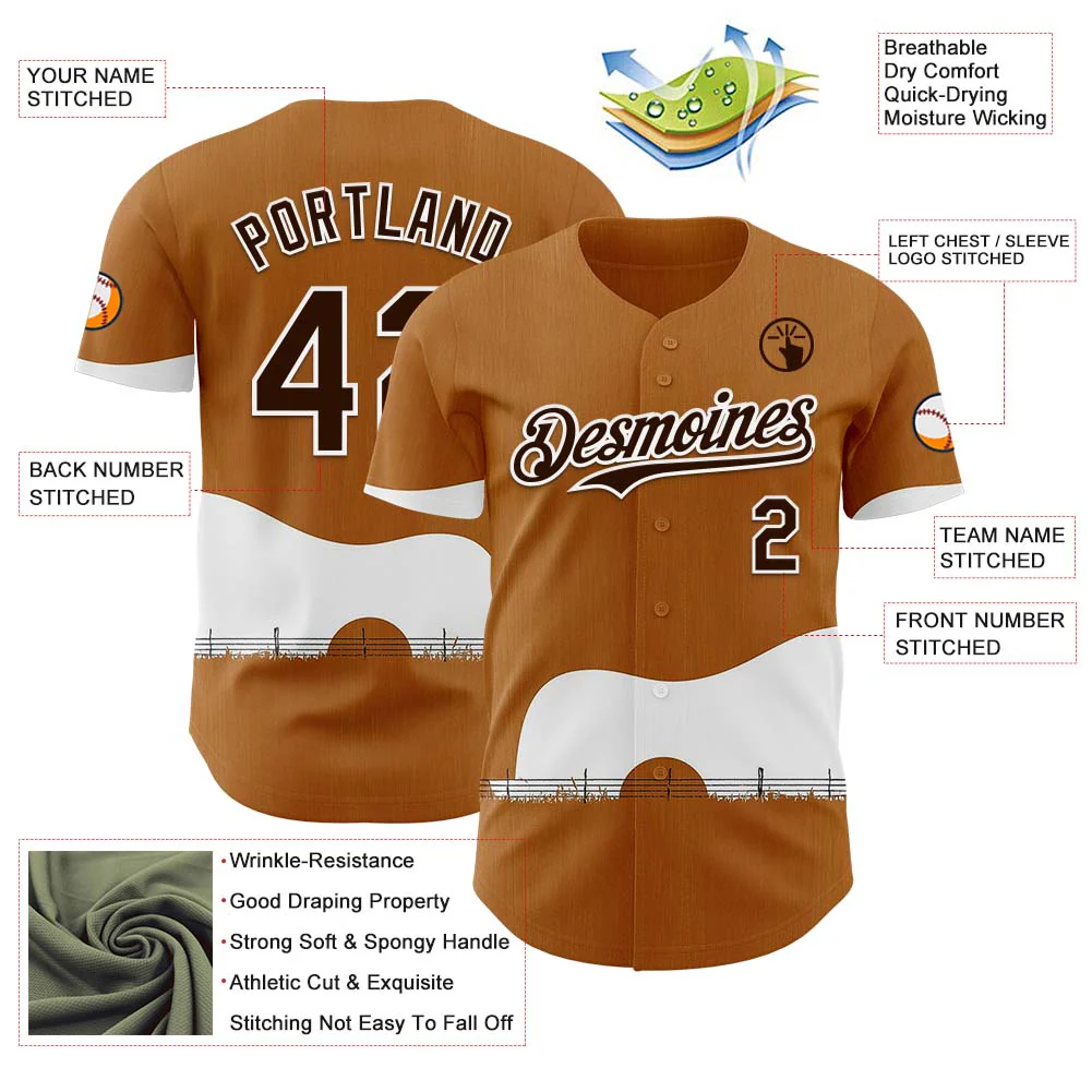 Custom Brown White Texas Guitar City Edition Authentic Baseball Jersey - Image 3