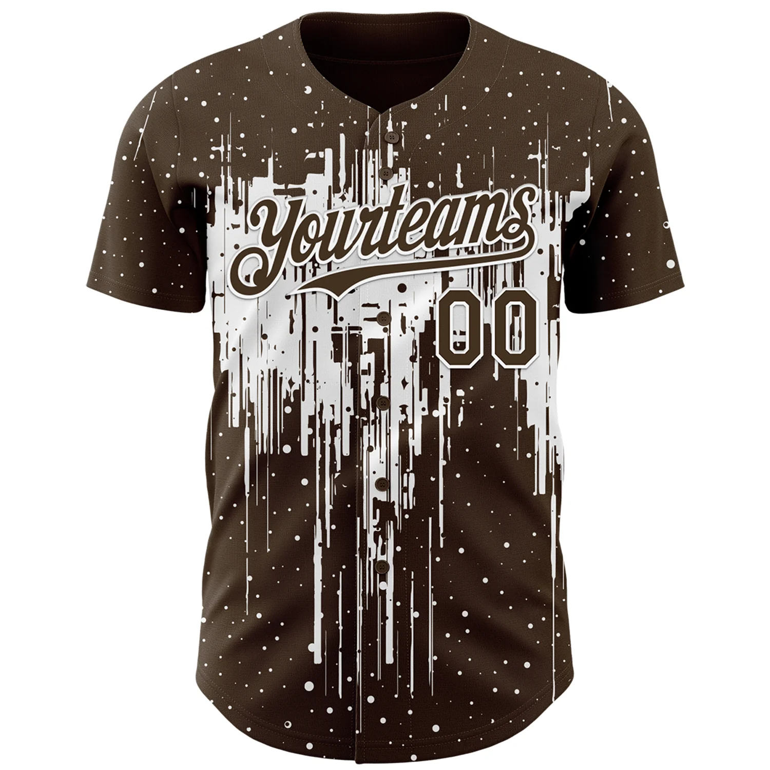 Custom Brown White Dripping Splatter Paint Authentic Baseball Jersey - Image 2