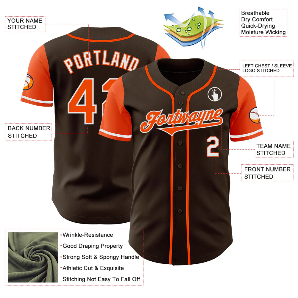 Custom Brown Orange-White Authentic Two Tone Baseball Jersey - Image 3
