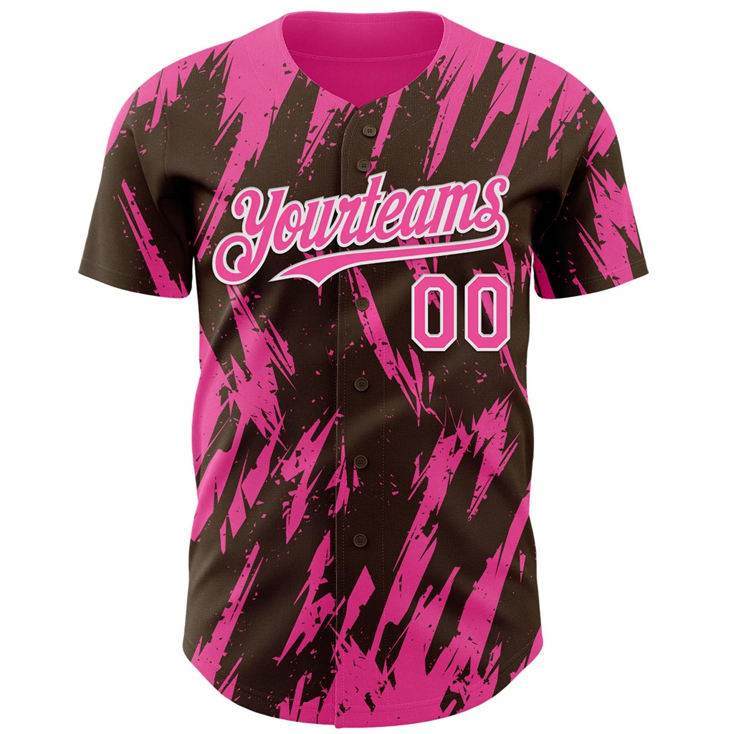 Custom Brown Pink-White Splatter Torn Sharp Brush Stroke Authentic Baseball Jersey - Image 2