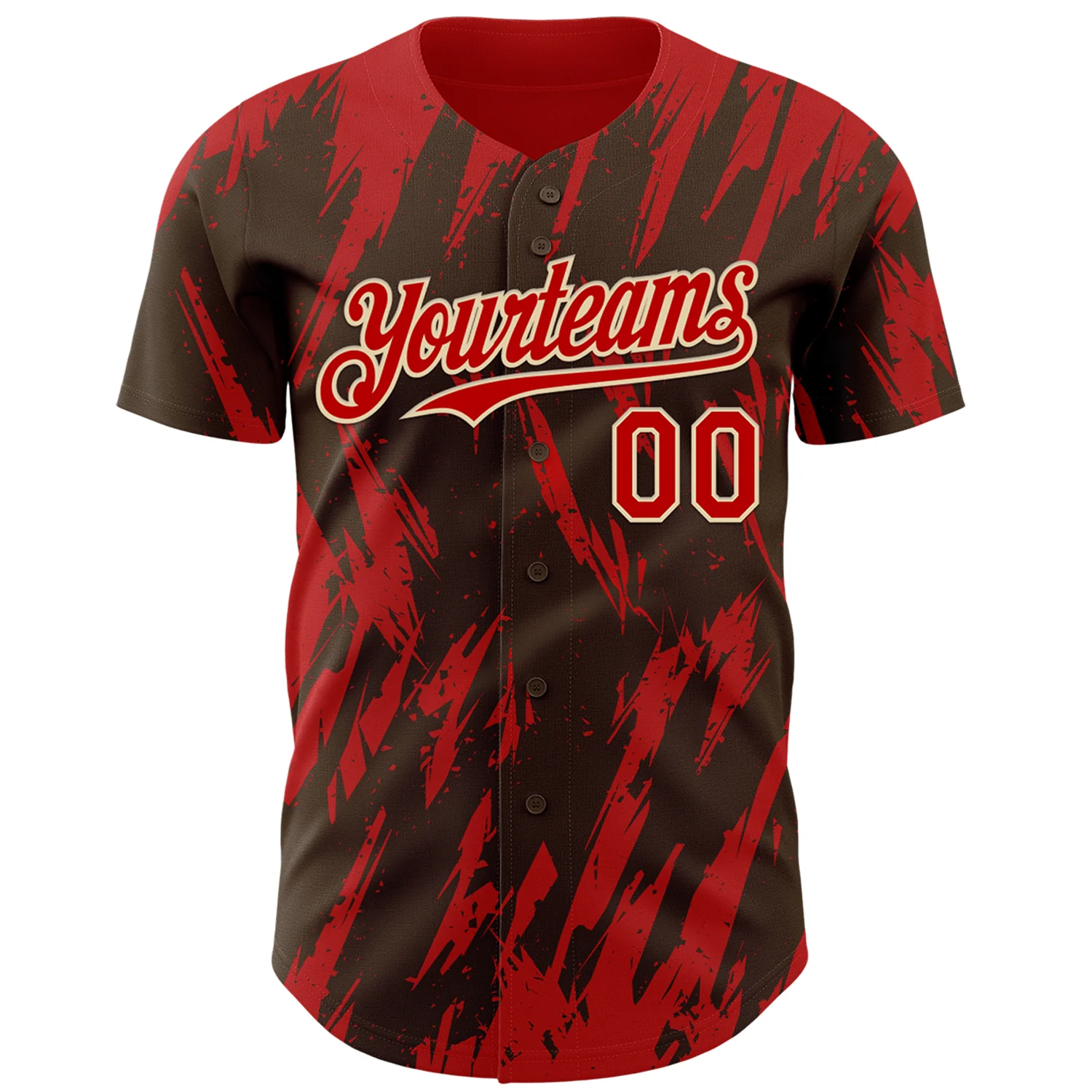 Custom Brown Red-White Splatter Torn Sharp Brush Stroke Authentic Baseball Jersey - Image 2