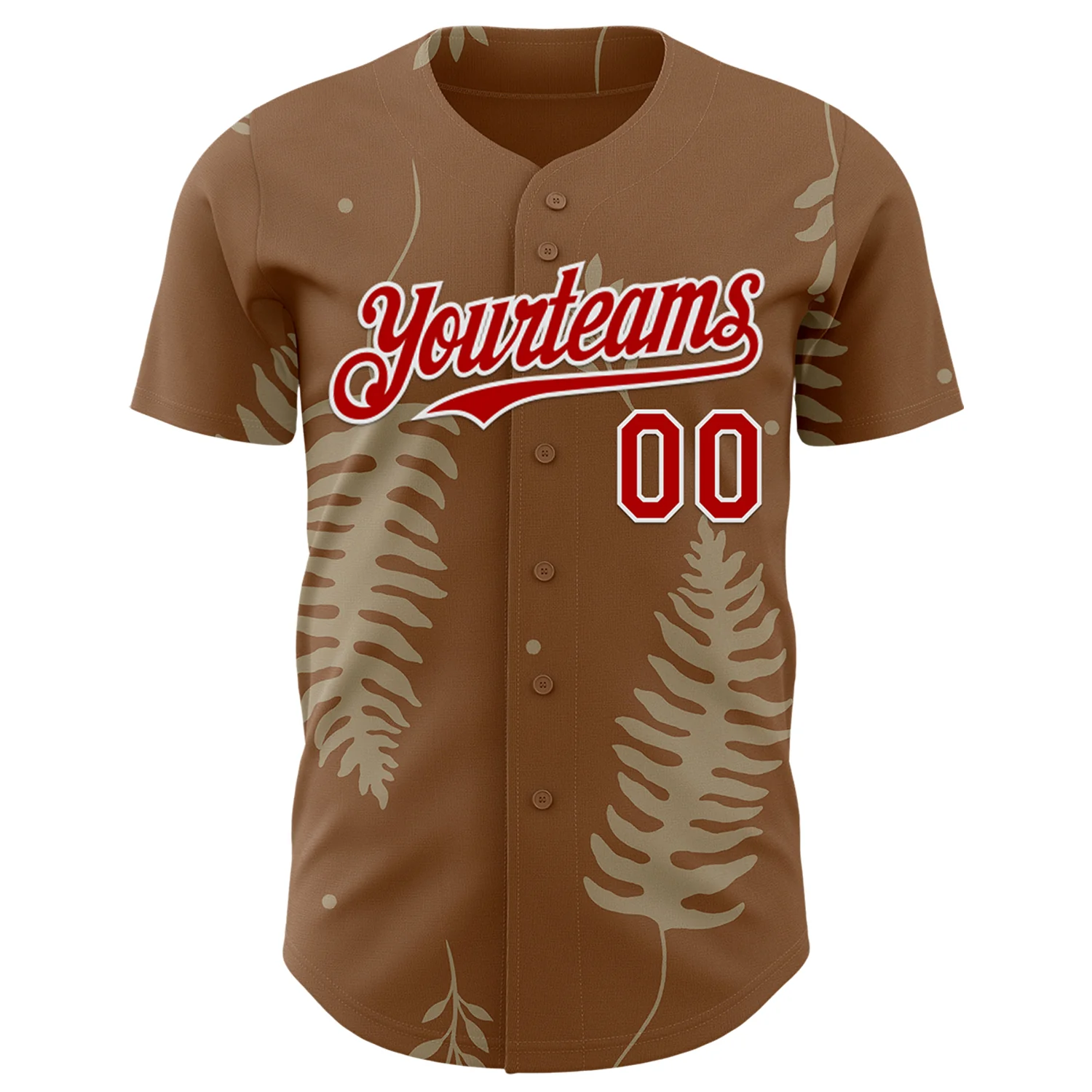 Custom Brown Red-White Episodic Drawing Autumn Ferns Authentic Baseball Jersey - Image 2