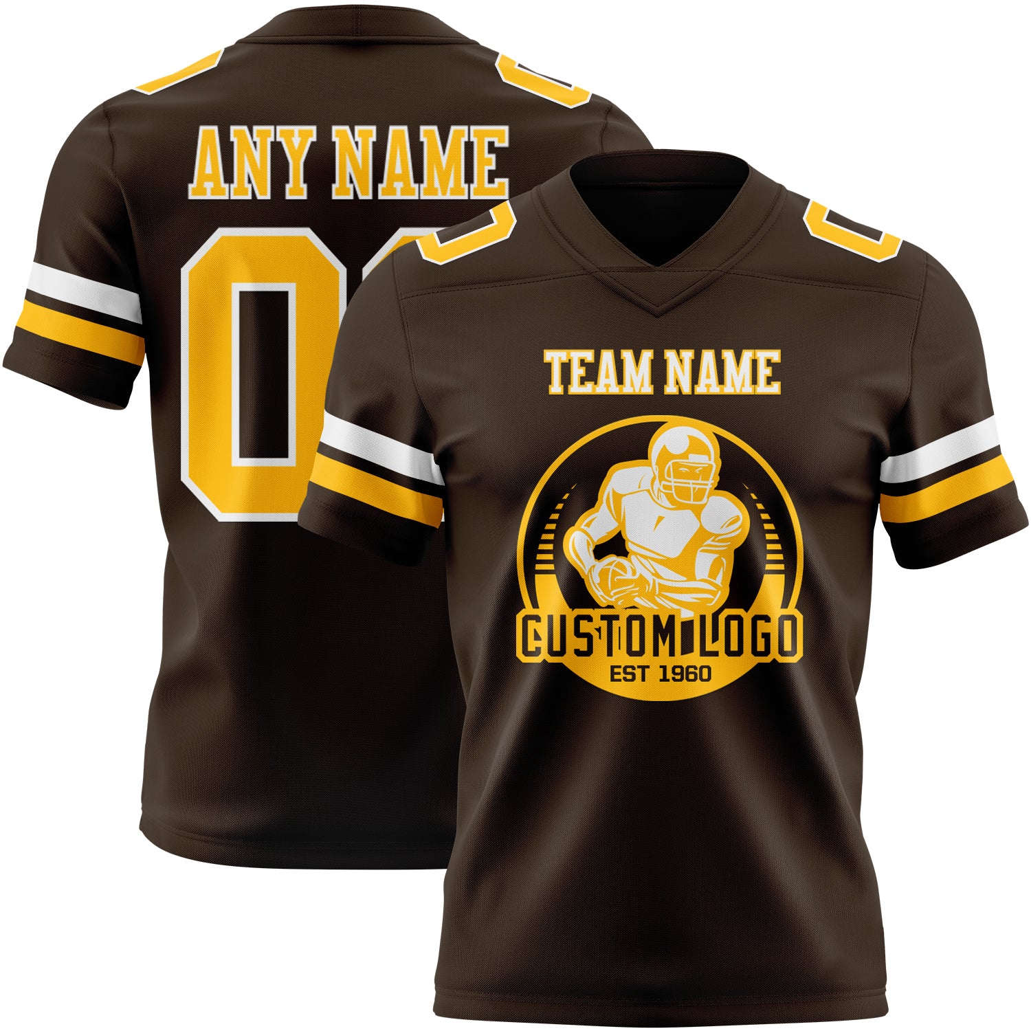 Custom Brown Gold-White Authentic Football Jersey - Image 2