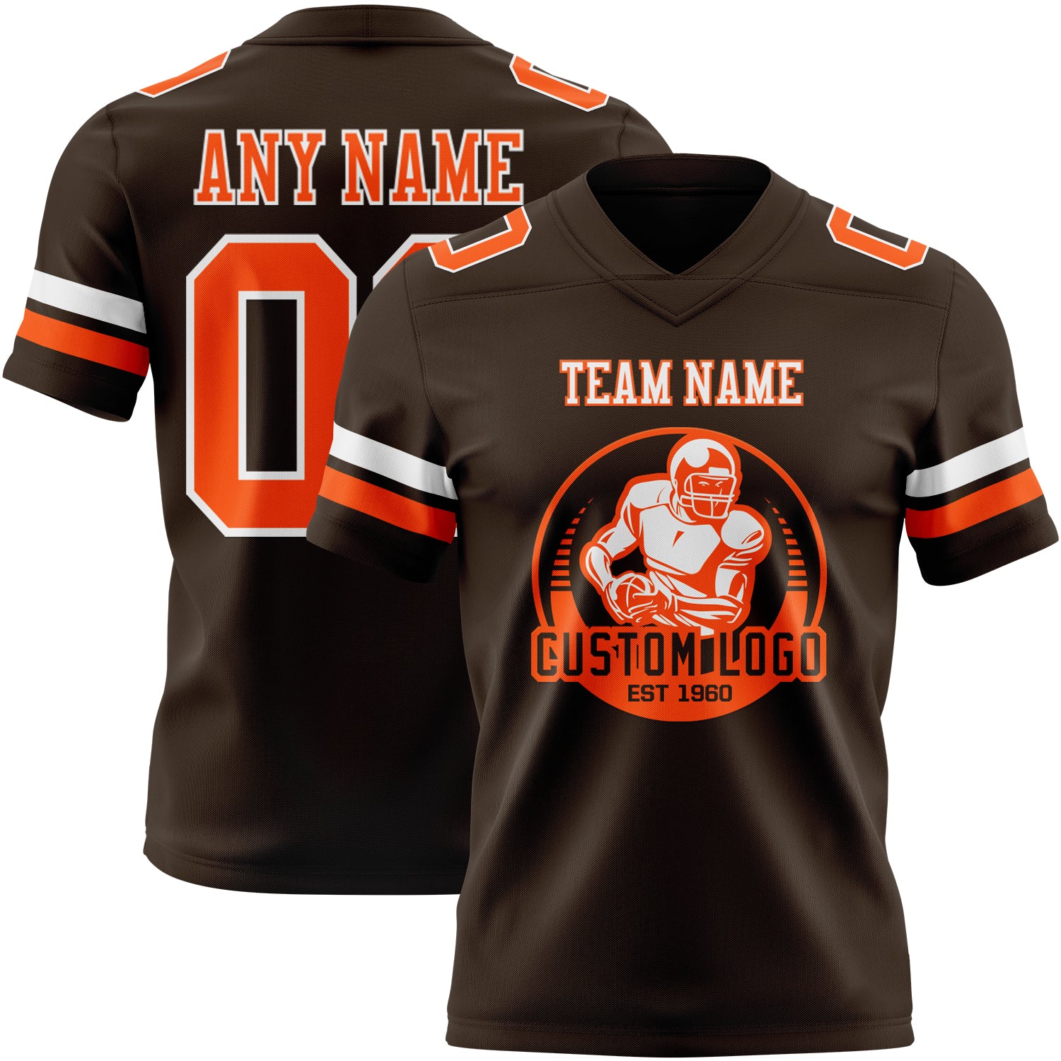 Custom Brown Orange-White Authentic Football Jersey - Image 2
