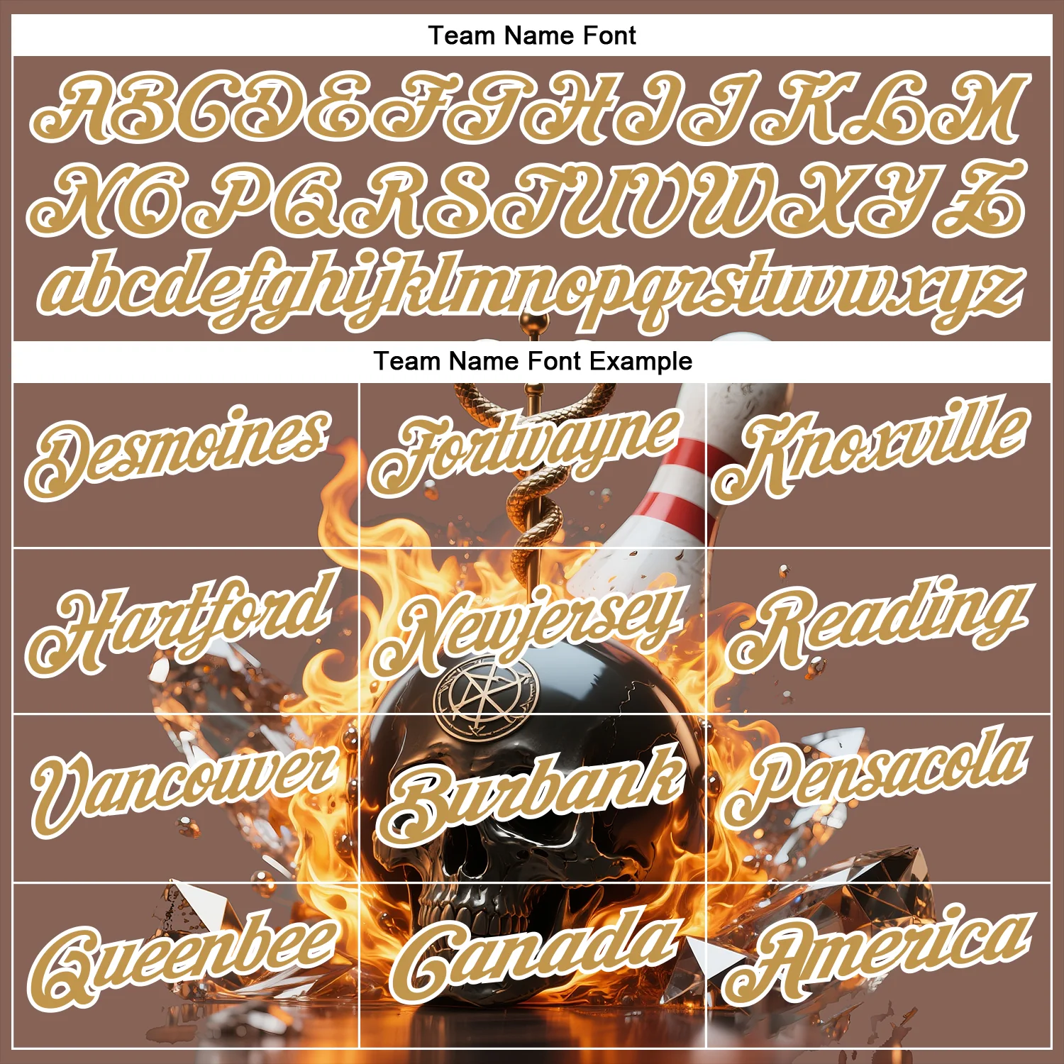 Custom Brown Old Gold-White 3D Flame Skull Bowling Performance Polo Shirt - Image 4