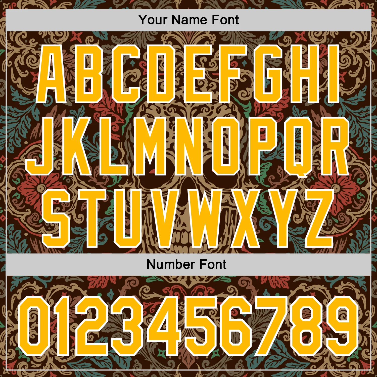 Custom Brown Gold-White 3D Pattern Design Burner Costumes Skull Floral Authentic Baseball Jersey - Image 5