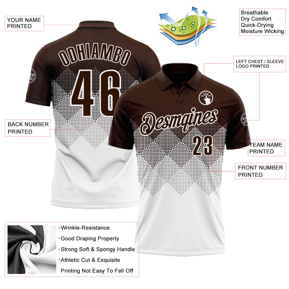 Custom Brown White 3D Gradient Square Shape Performance Polo Shirt - Image 3
