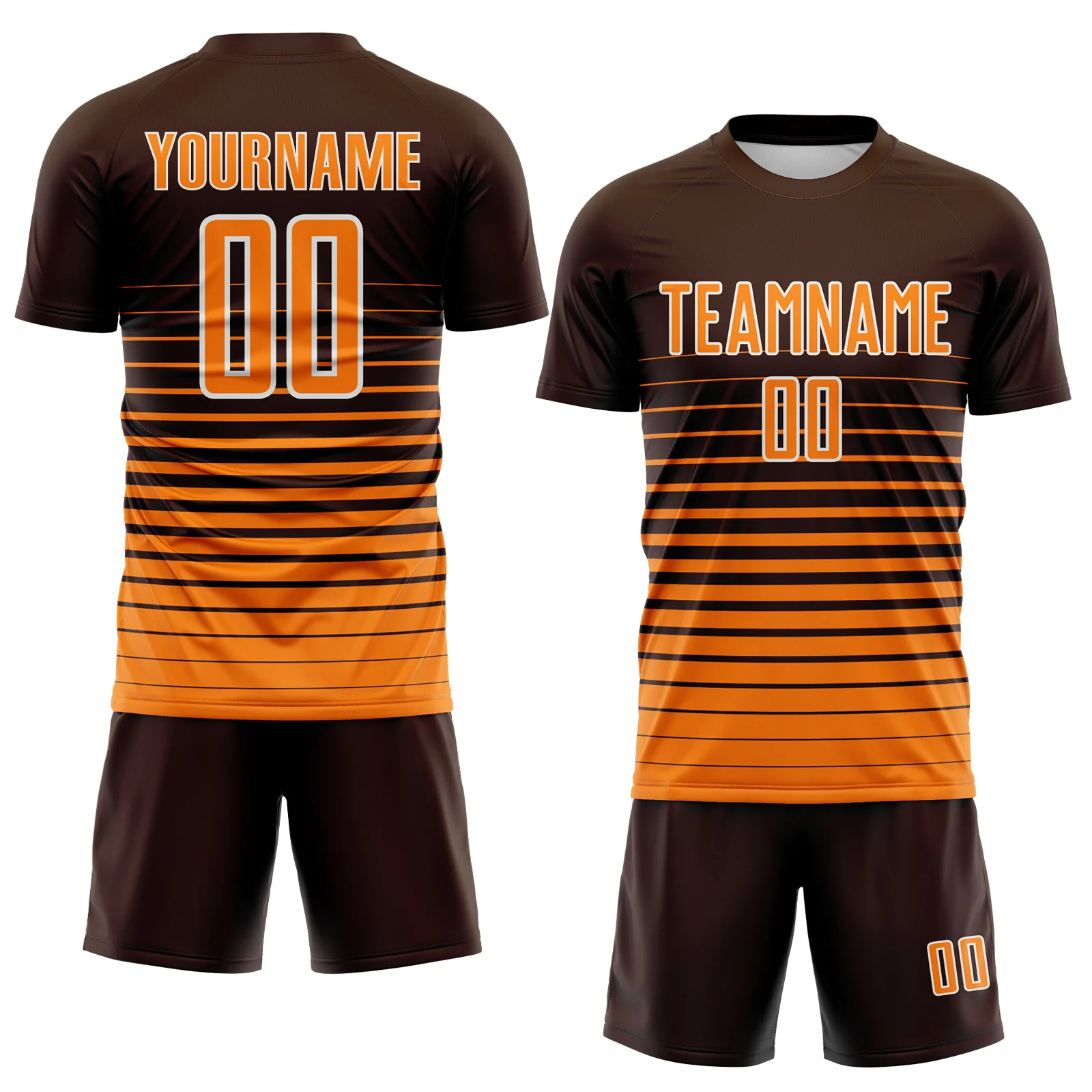 Custom Brown Bay Orange-White Gradient Pinstripe Sublimation Soccer Uniform Jersey - Image 2