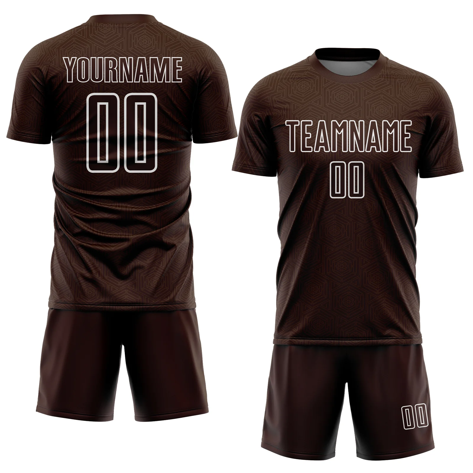 Custom Brown White Geometric Shape Sublimation Soccer Uniform Jersey - Image 2
