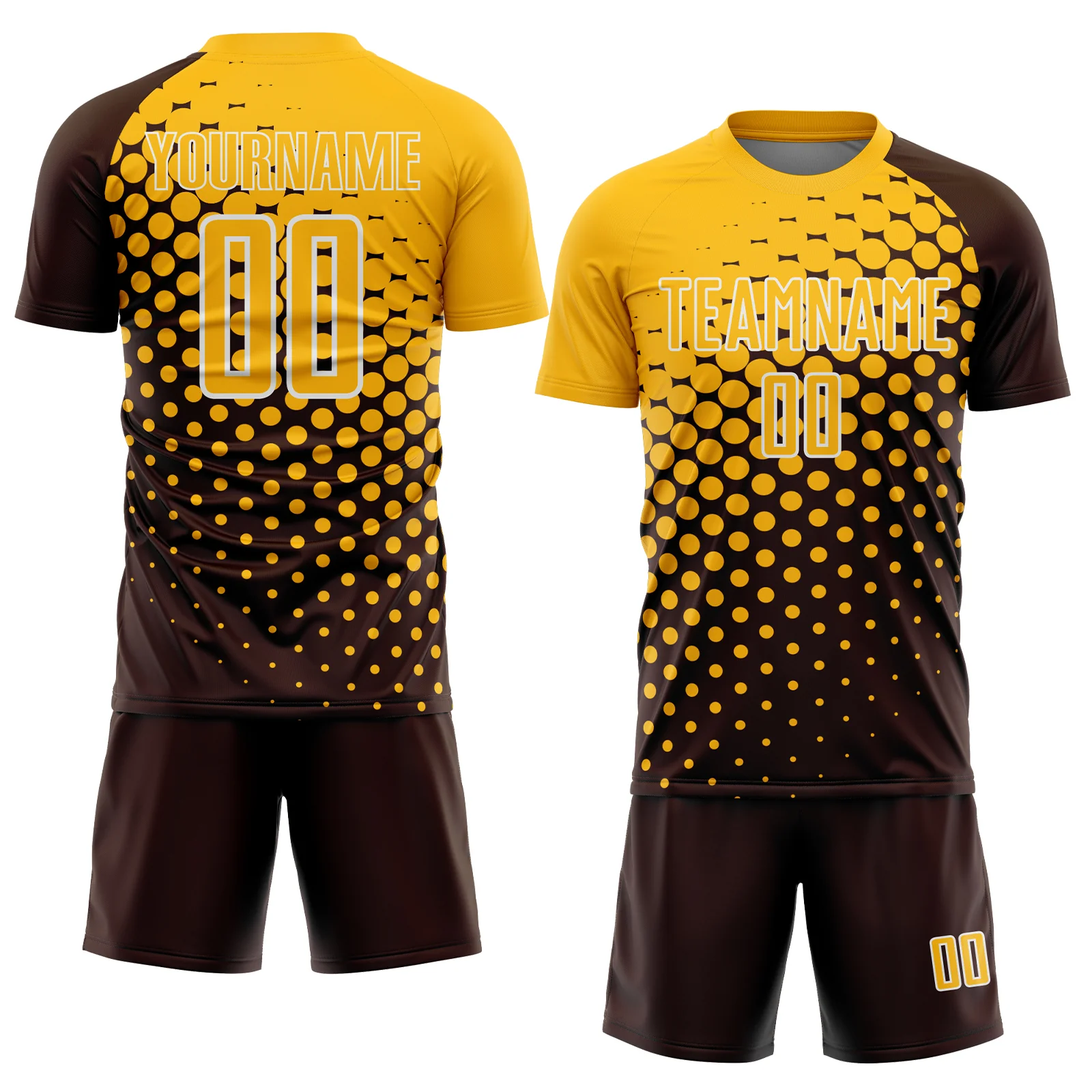 Custom Brown Gold-White Modern Polka Dot Sublimation Soccer Uniform Jersey - Image 2