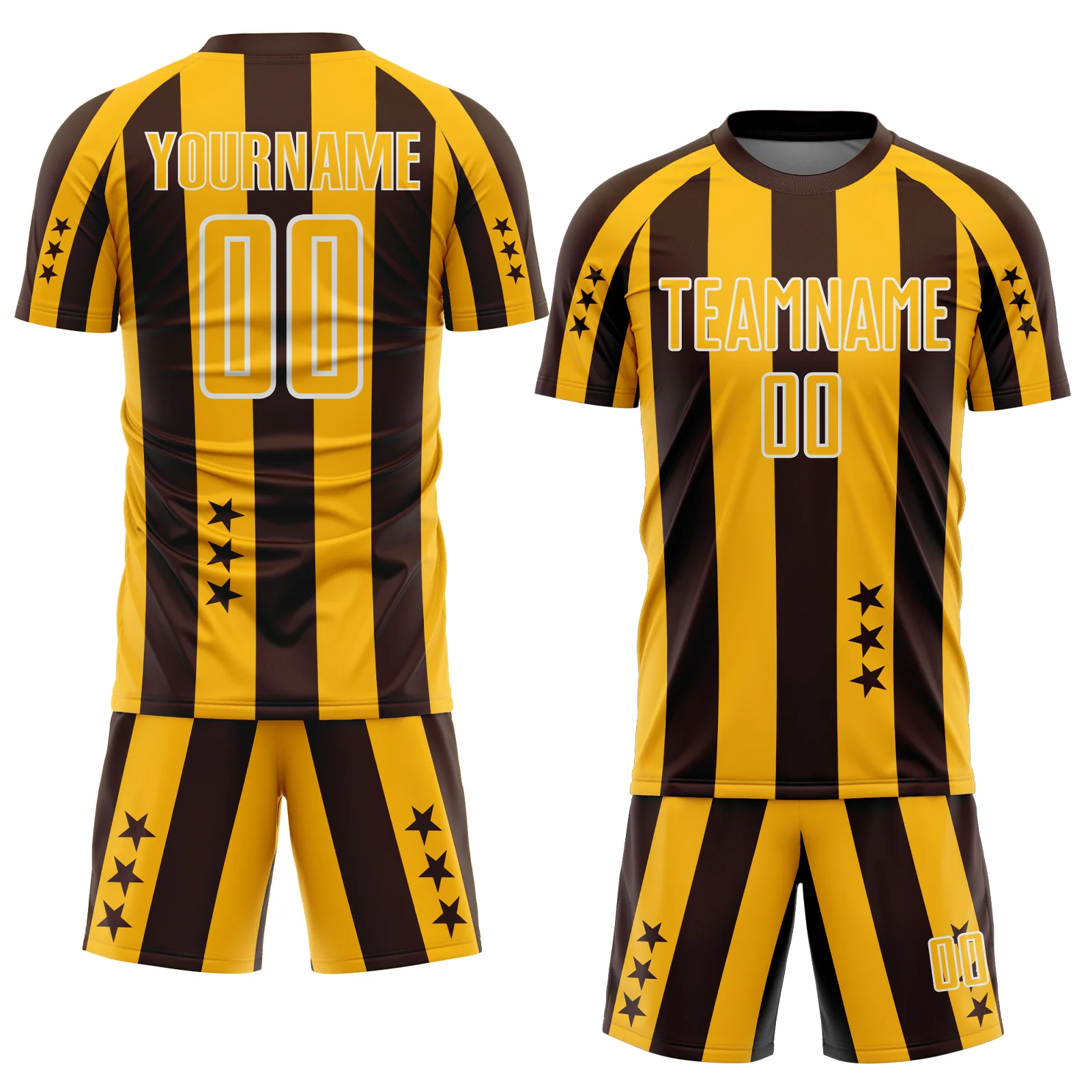 Custom Brown Gold-White Stars And Stripes Sports Sublimation Soccer Uniform Jersey - Image 2