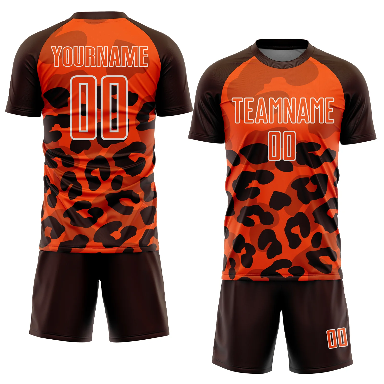 Custom Brown Orange-White Animal Leopard Print Sports Sublimation Soccer Uniform Jersey - Image 2