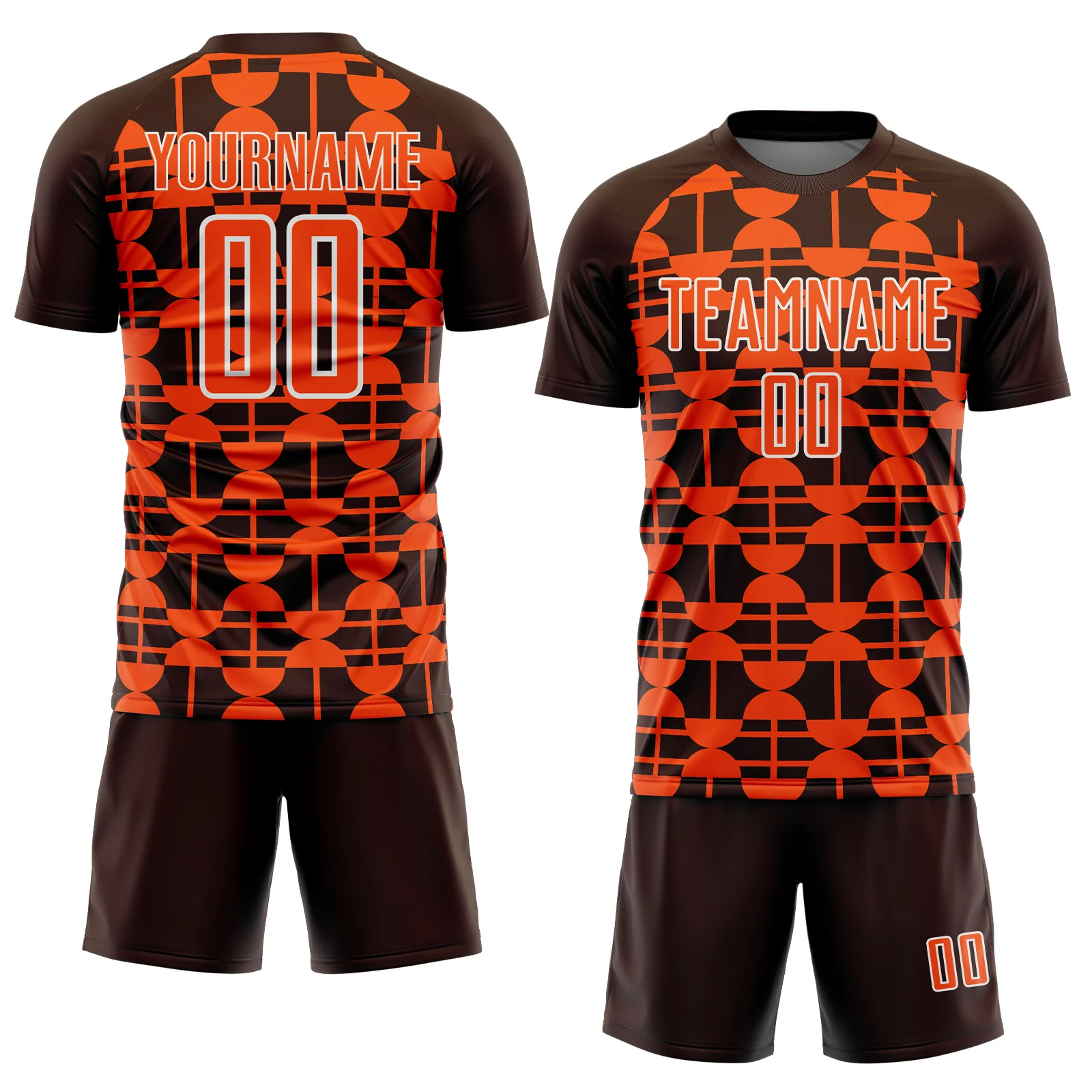 Custom Brown Orange-White Geometric Shapes Sports Sublimation Soccer Uniform Jersey - Image 2