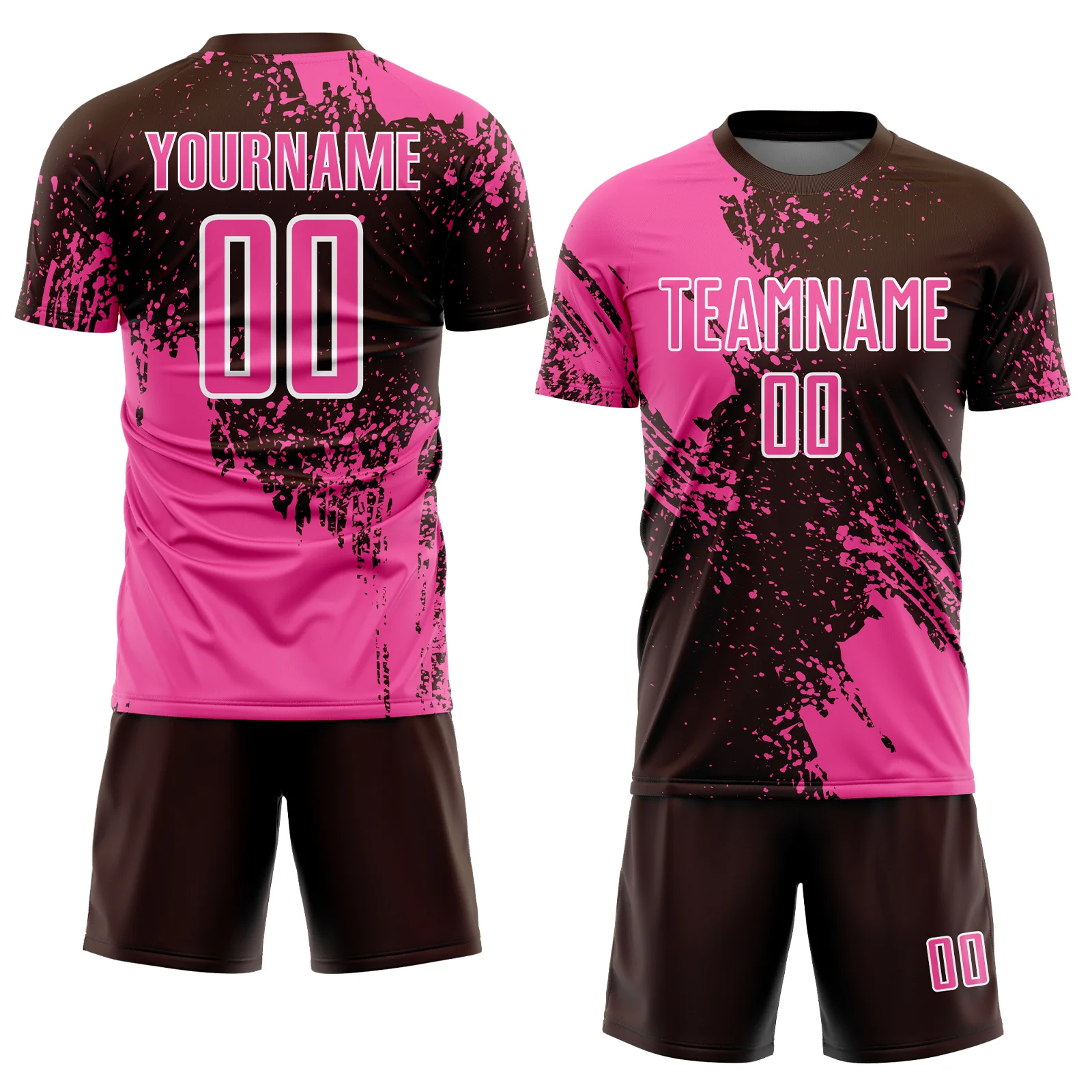 Custom Brown Pink-White Abstract Brush Stroke Sports Sublimation Soccer Uniform Jersey - Image 2