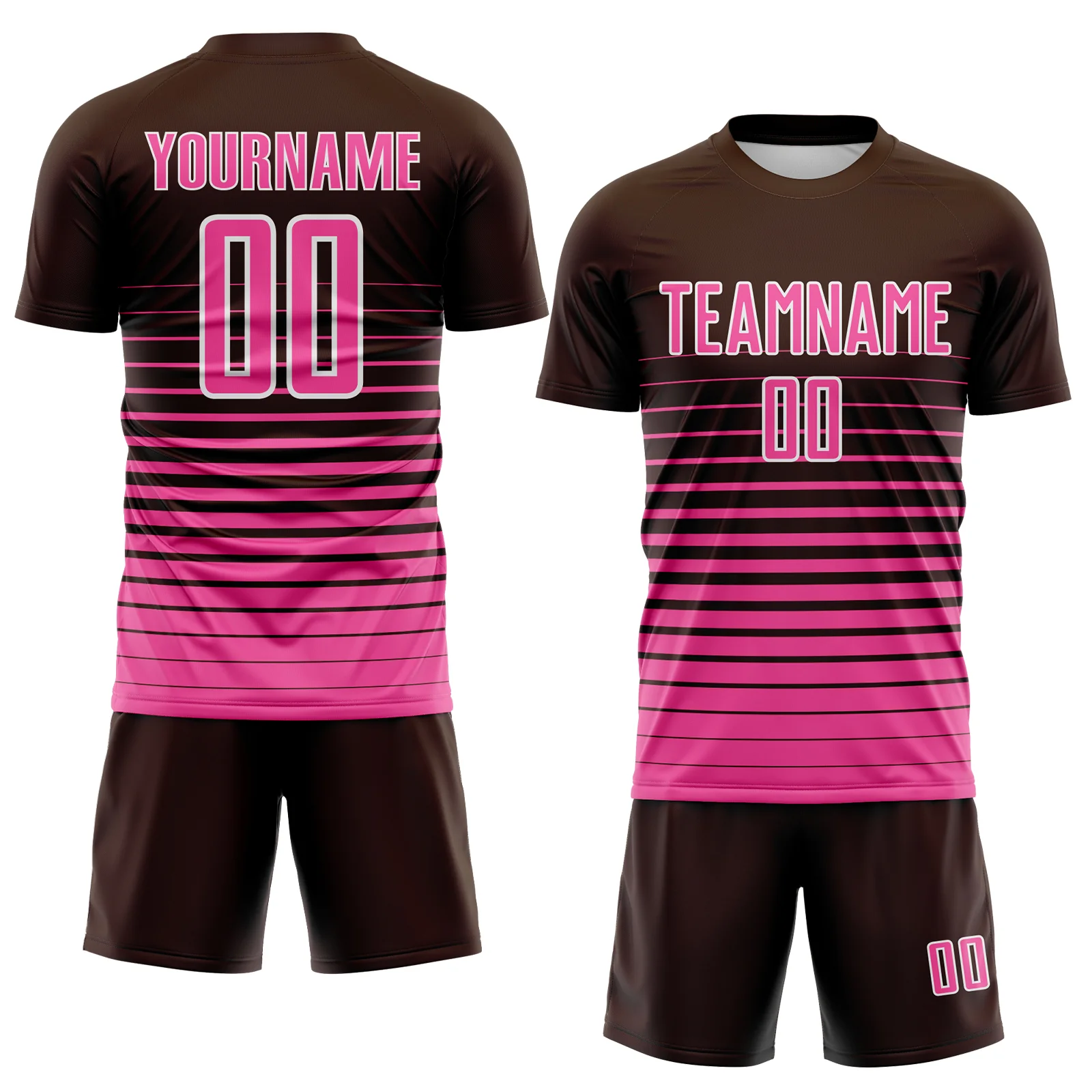 Custom Brown Pink-White Gradient Pinstripe Sublimation Soccer Uniform Jersey - Image 2