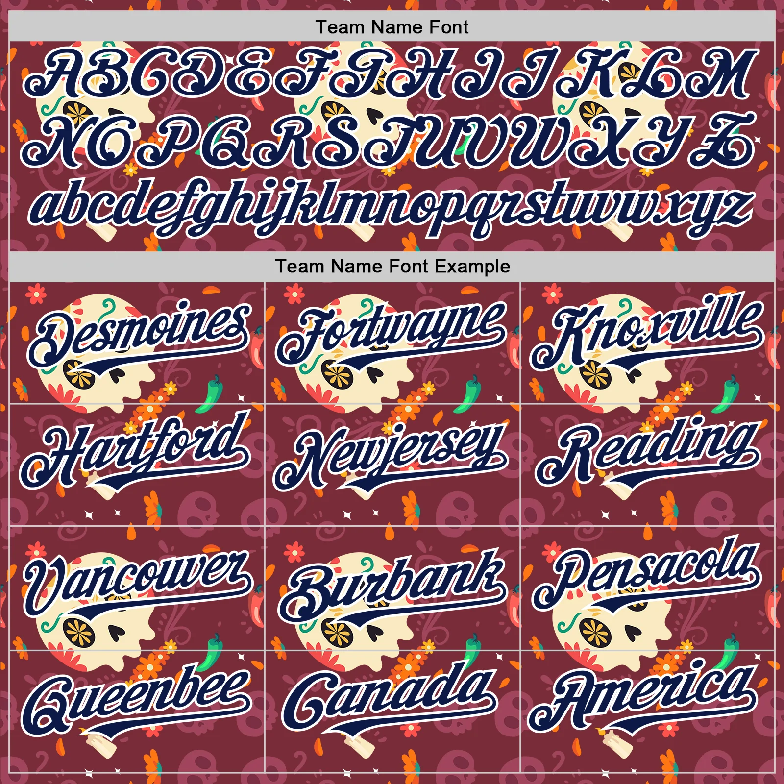 Custom Burgundy Navy-White Sugar Skull Day of the Dead Mexican Folk Art Authentic Baseball Jersey - Image 4