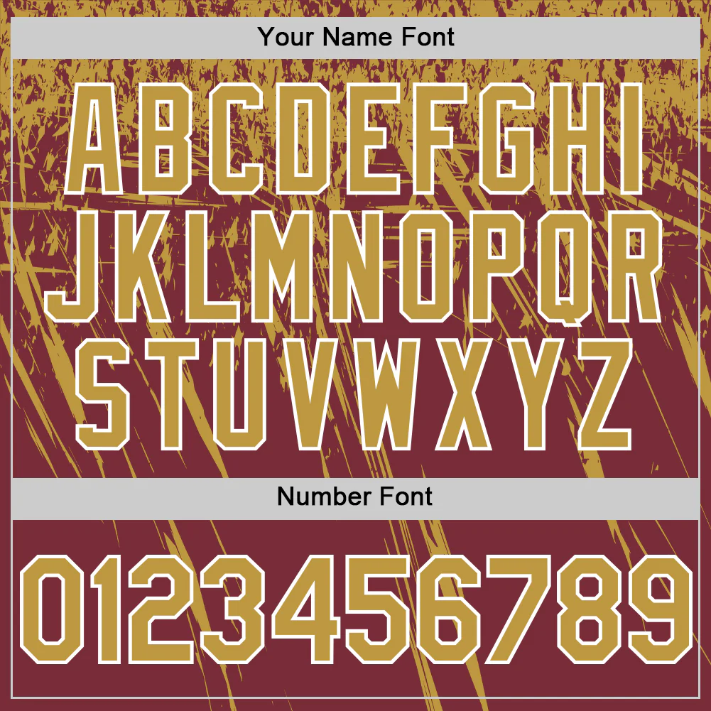 Custom Burgundy Old Gold-White Distressed Scratch Brush Stroke Authentic Baseball Jersey - Image 5