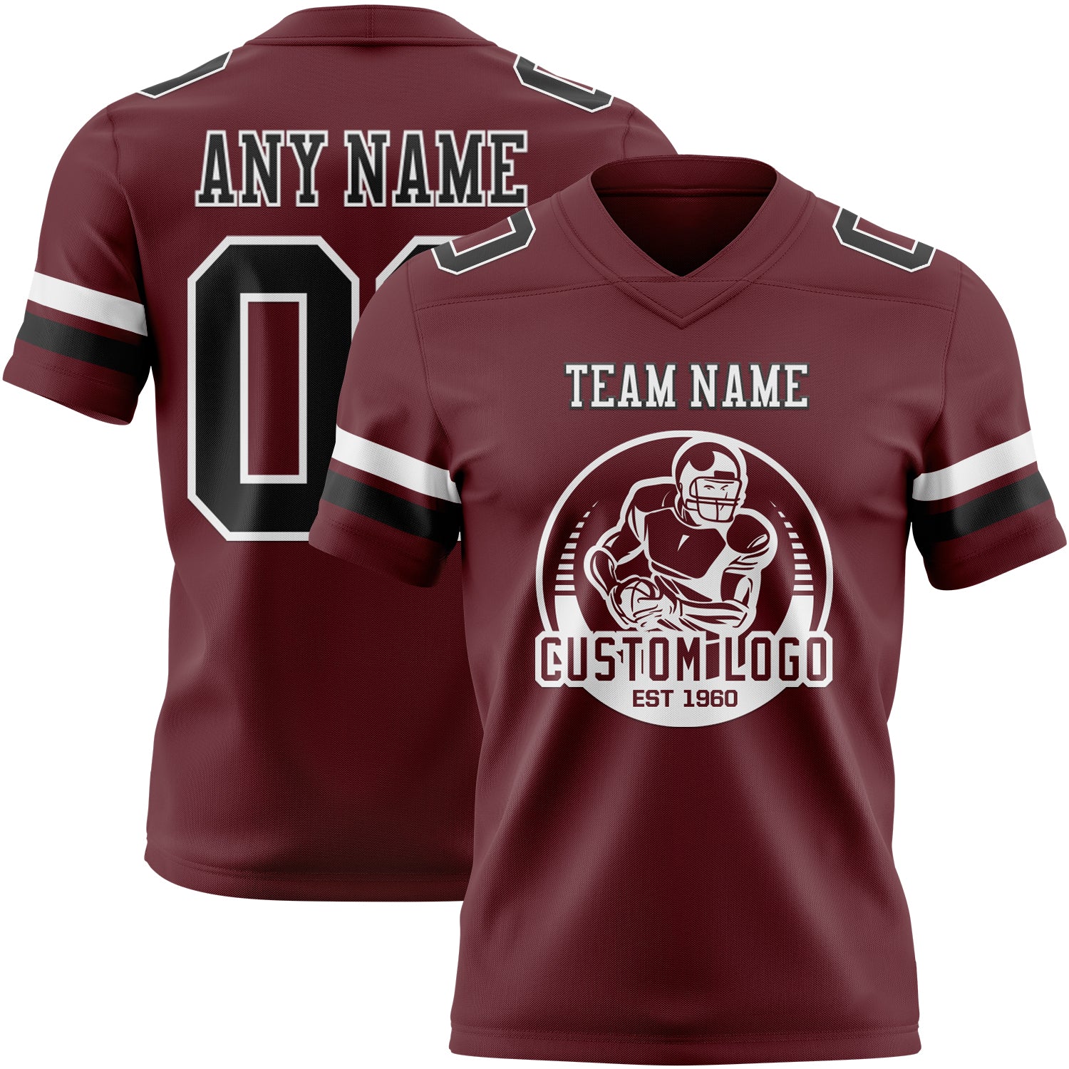 Custom Burgundy Black-White Authentic Football Jersey - Image 2