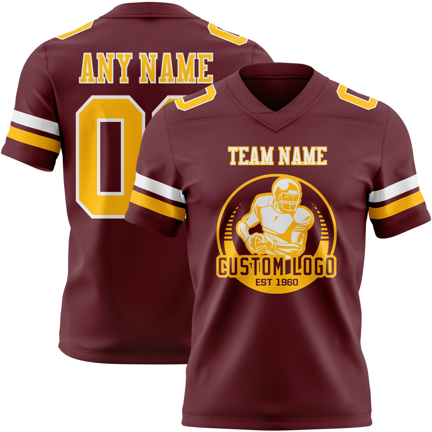 Custom Burgundy Gold-White Authentic Football Jersey - Image 2