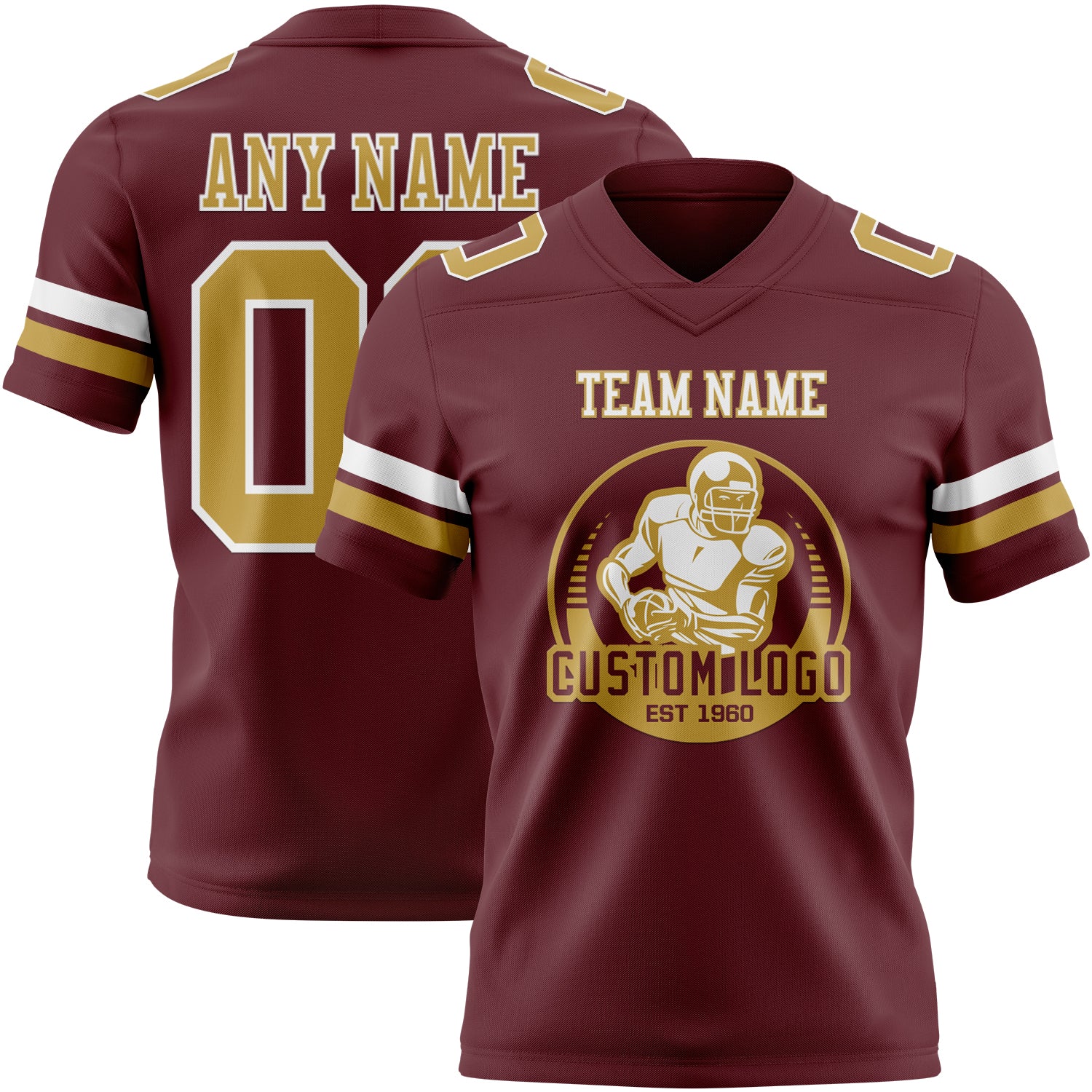 Custom Burgundy Old Gold-White Authentic Football Jersey - Image 2