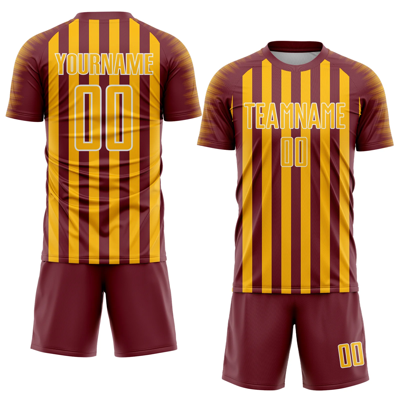 Custom Burgundy Gold-White Stripe Sports Sublimation Soccer Uniform Jersey - Image 2