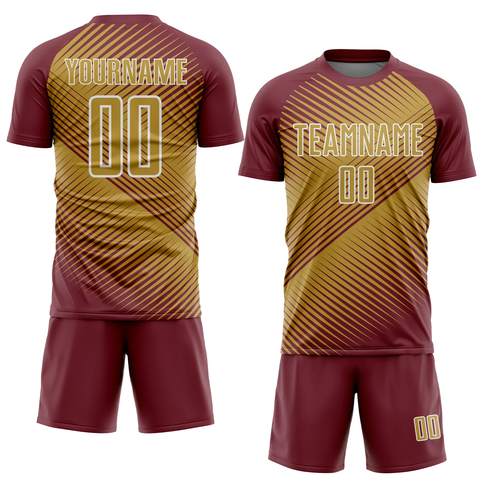 Custom Burgundy Old Gold-White Line Sublimation Soccer Uniform Jersey - Image 2
