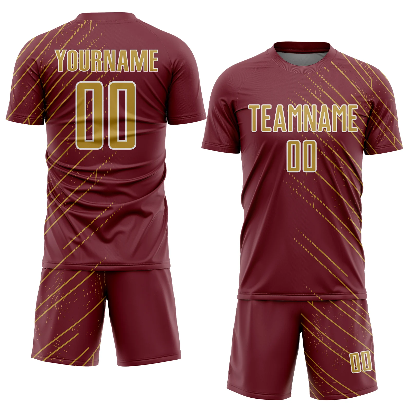 Custom Burgundy Old Gold-White Lines Sports Sublimation Soccer Uniform Jersey - Image 2