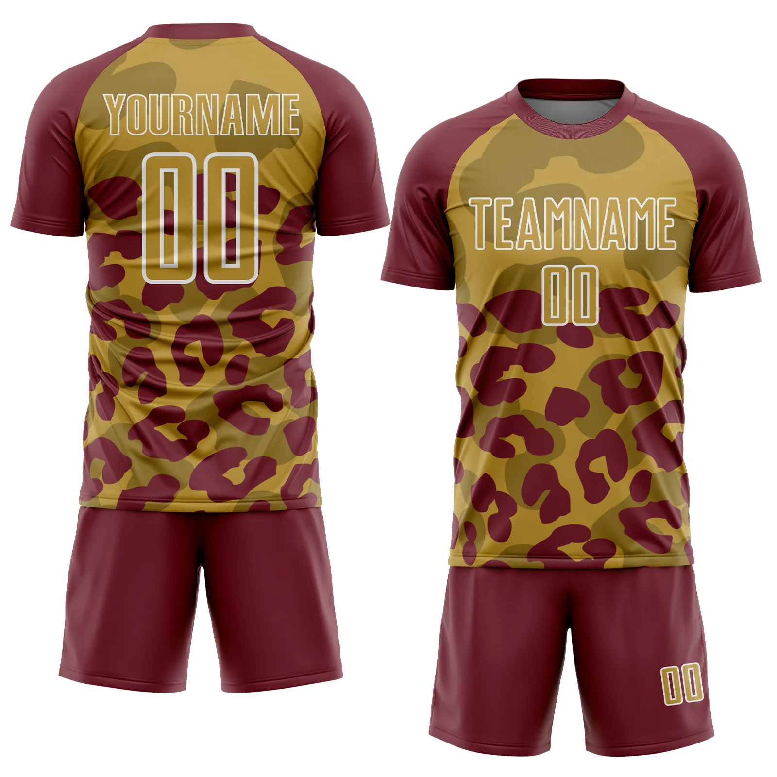 Custom Burgundy Old Gold-White Animal Leopard Print Sports Sublimation Soccer Uniform Jersey - Image 2