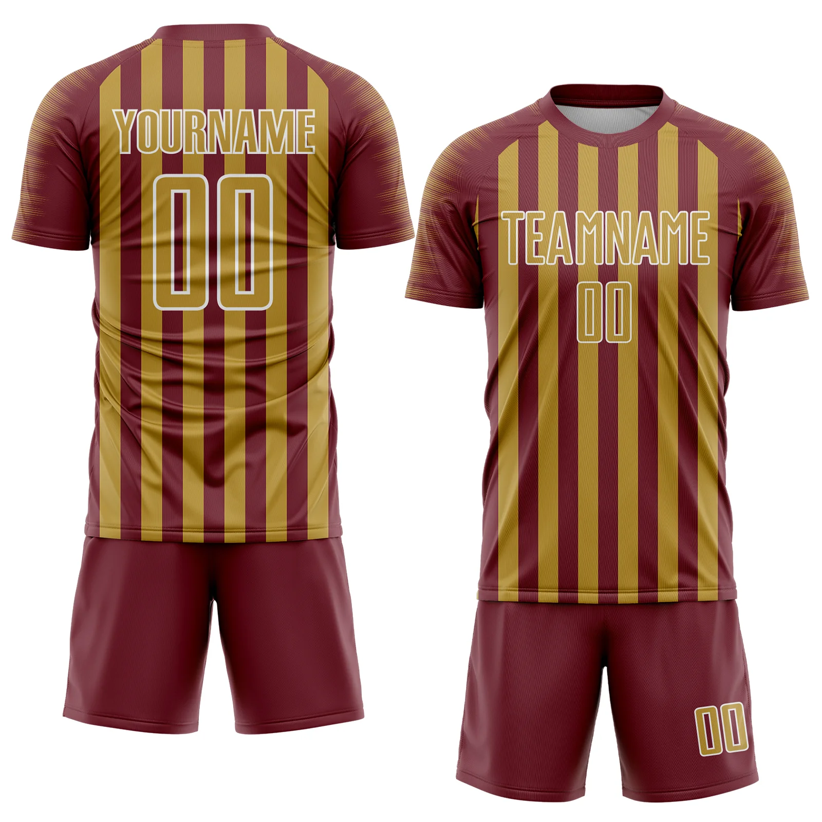 Custom Burgundy Old Gold-White Stripe Sports Sublimation Soccer Uniform Jersey - Image 2