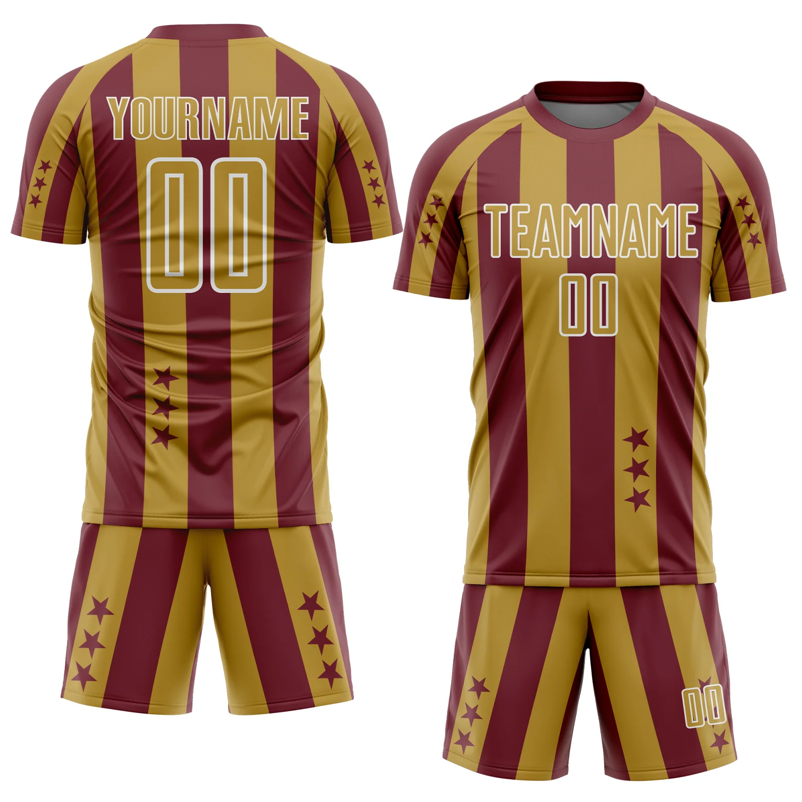 Custom Burgundy Old Gold-White Stars And Stripes Sports Sublimation Soccer Uniform Jersey - Image 2