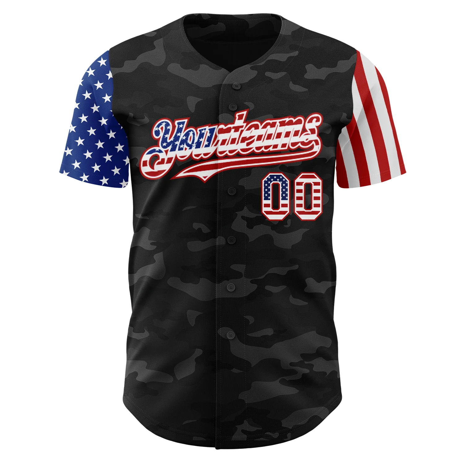 Custom Camo USA Flag White-Red 3D Authentic Salute To Service Baseball Jersey - Image 2