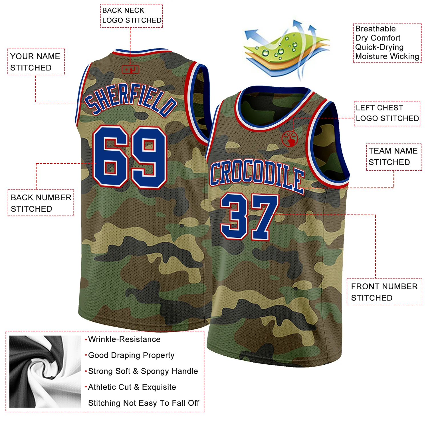 Custom Camo Royal White-Red Authentic Salute To Service Basketball Jersey - Image 2