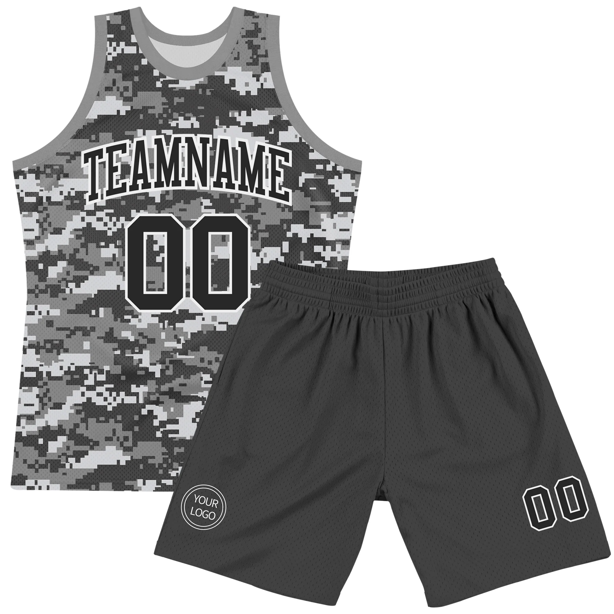 Custom Camo Black-White Round Neck Sublimation Salute To Service Basketball Suit Jersey - Image 2