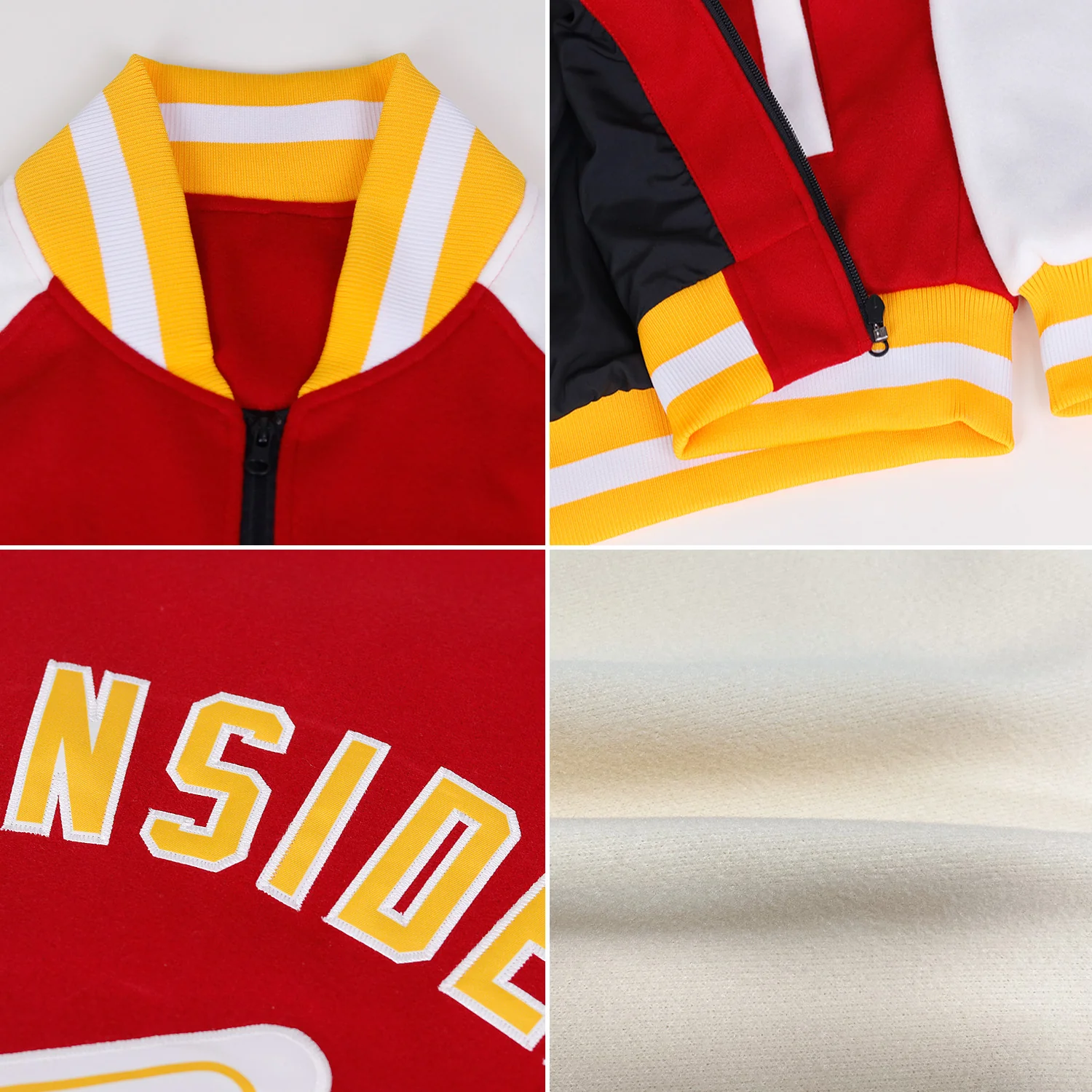 Custom Cream Navy-White Bomber Varsity Letterman Zipper Jacket - Image 2