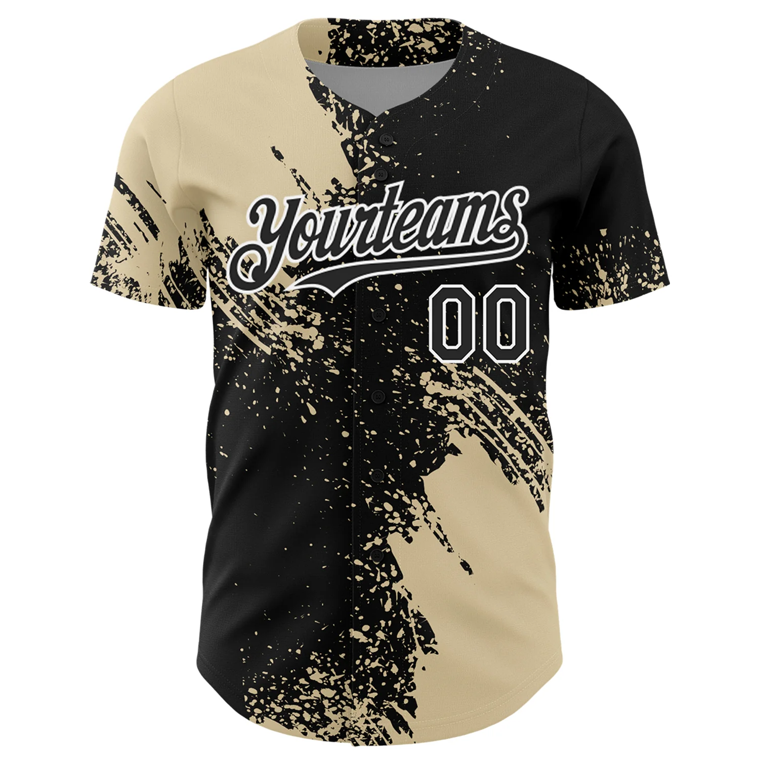 Custom Cream Black-White 3D Pattern Design Abstract Brush Stroke Authentic Baseball Jersey - Image 2