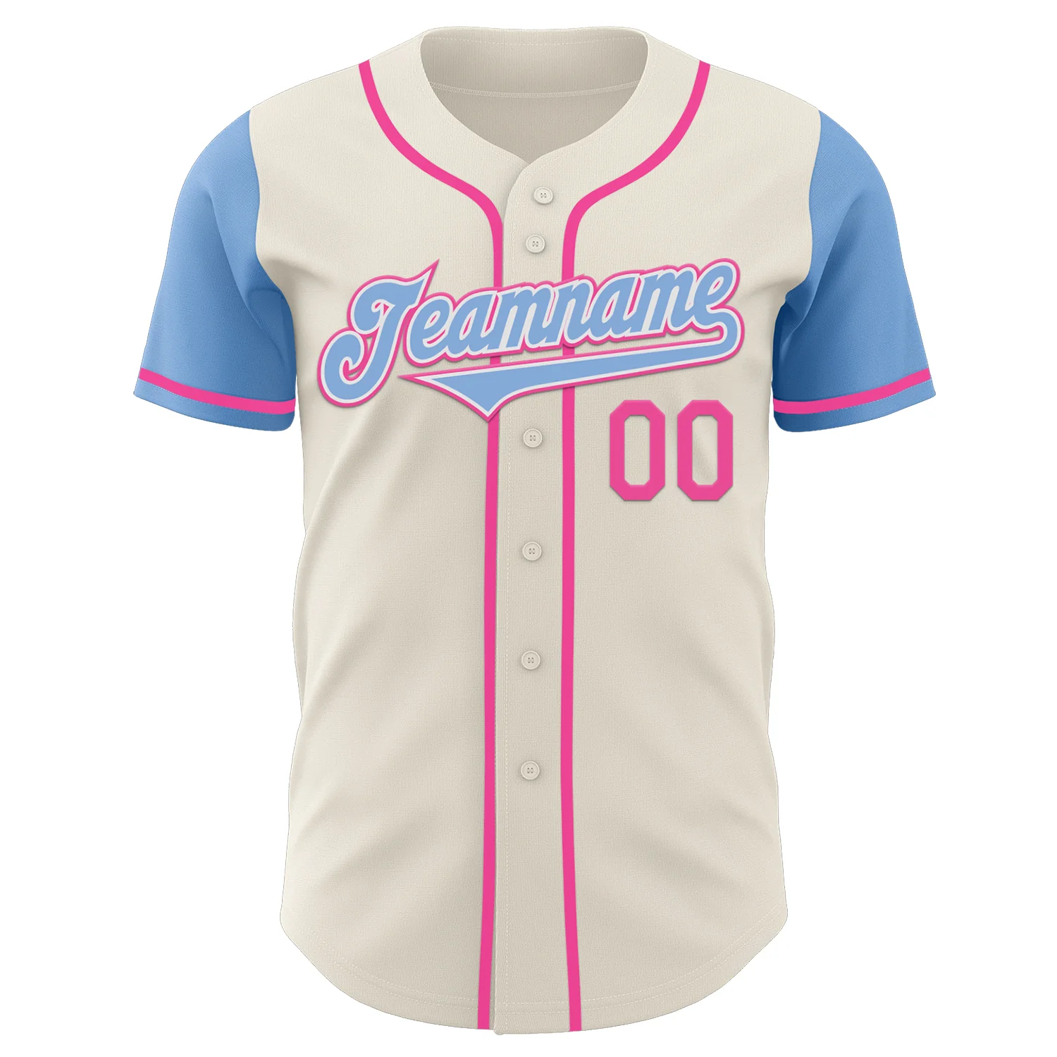 Custom Cream Light Blue White-Pink Authentic Two Tone Baseball Jersey - Image 2