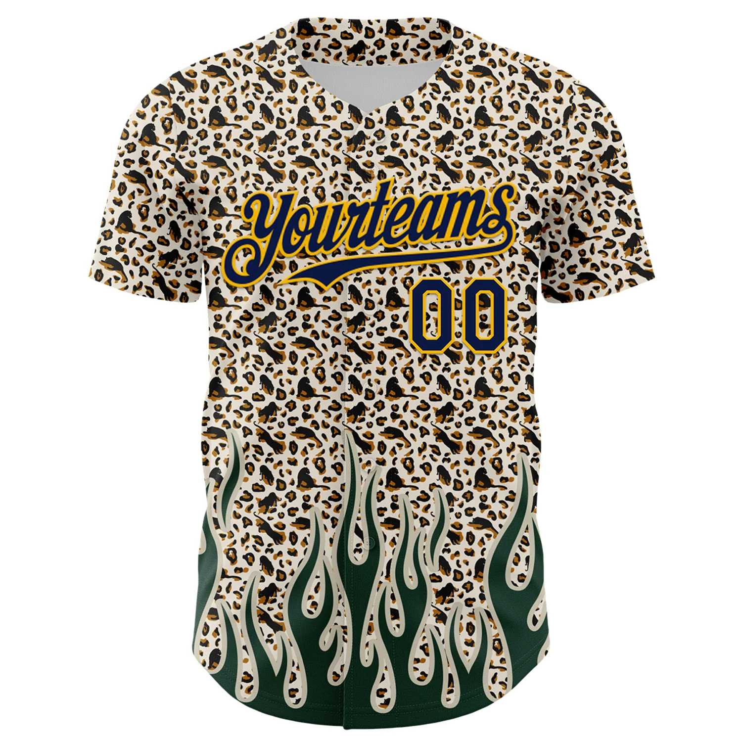 Custom Cream Navy-Gold 3D Pattern Design Rave Party Animal Leopard Print Authentic Baseball Jersey - Image 2