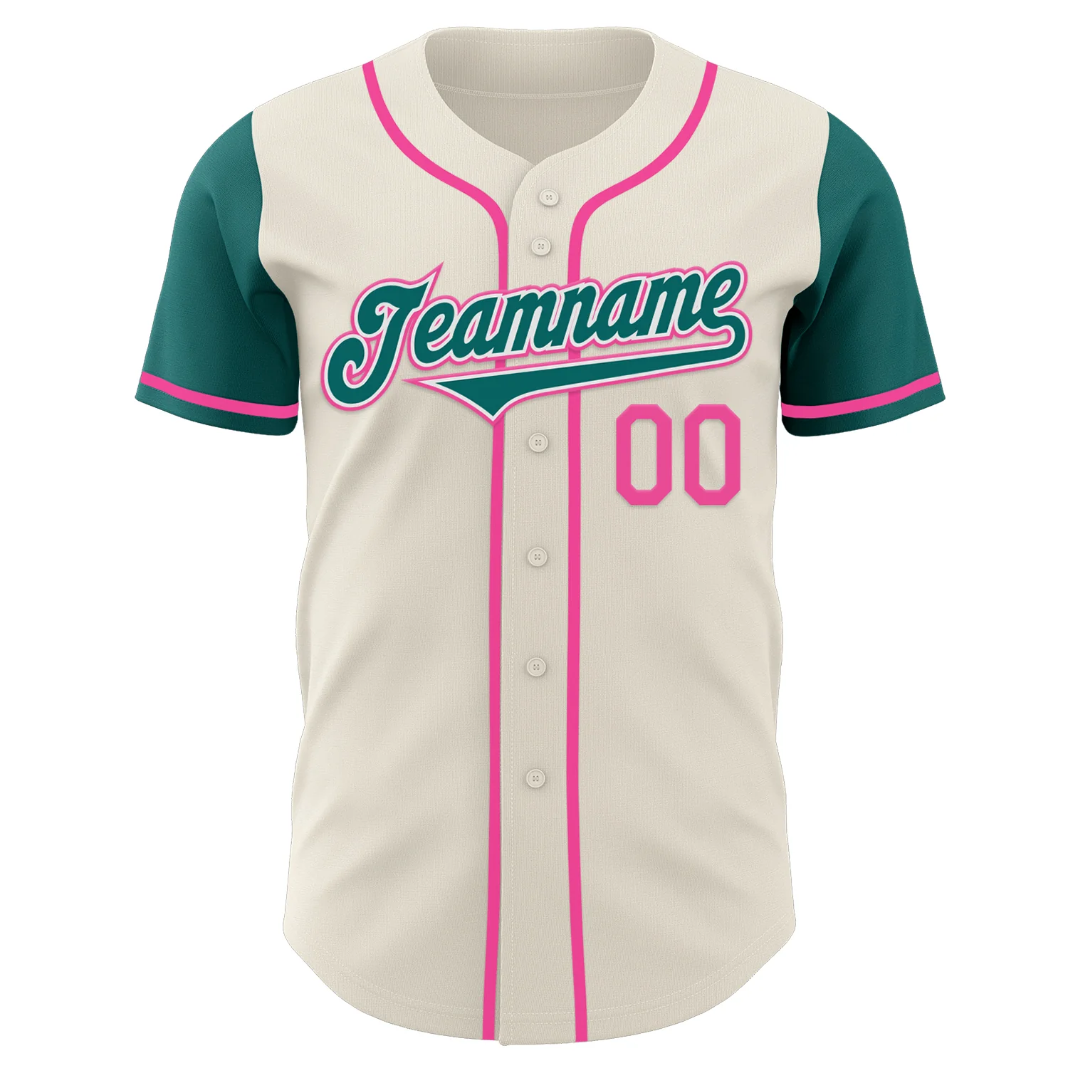 Custom Cream Teal White-Pink Authentic Two Tone Baseball Jersey - Image 2