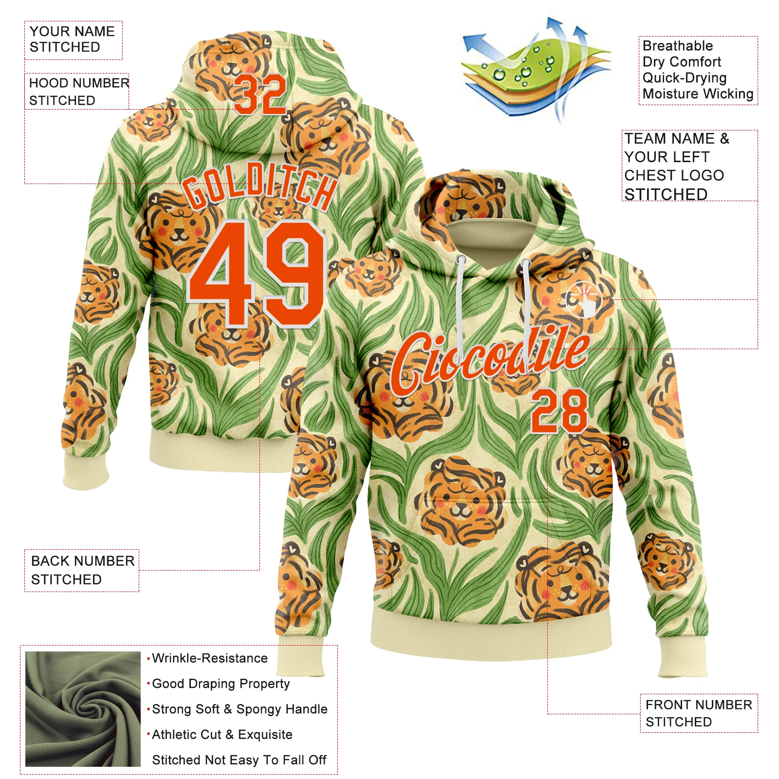 Custom Stitched Cream Orange-White 3D Emi Bee Tiger Lilies Sports Pullover Sweatshirt Hoodie - Image 2