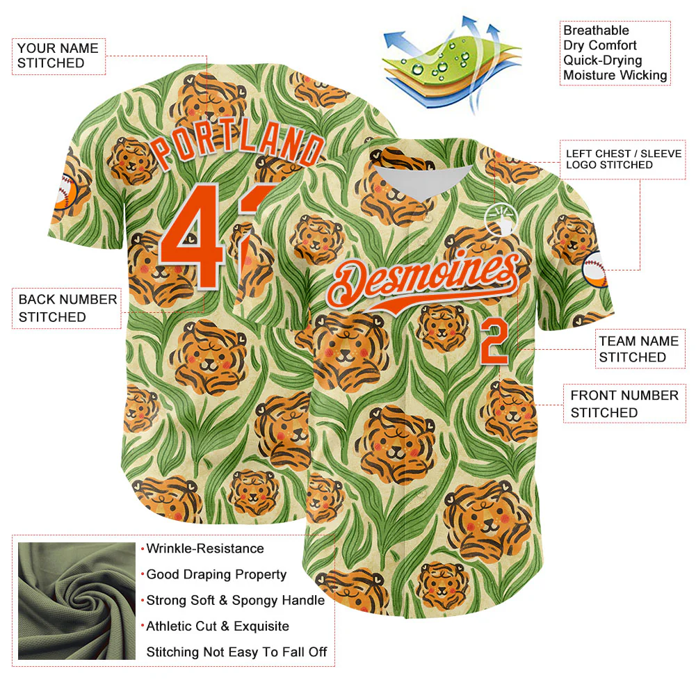 Custom Cream Orange-White 3D Emi Bee Tiger Lilies Authentic Baseball Jersey - Image 3