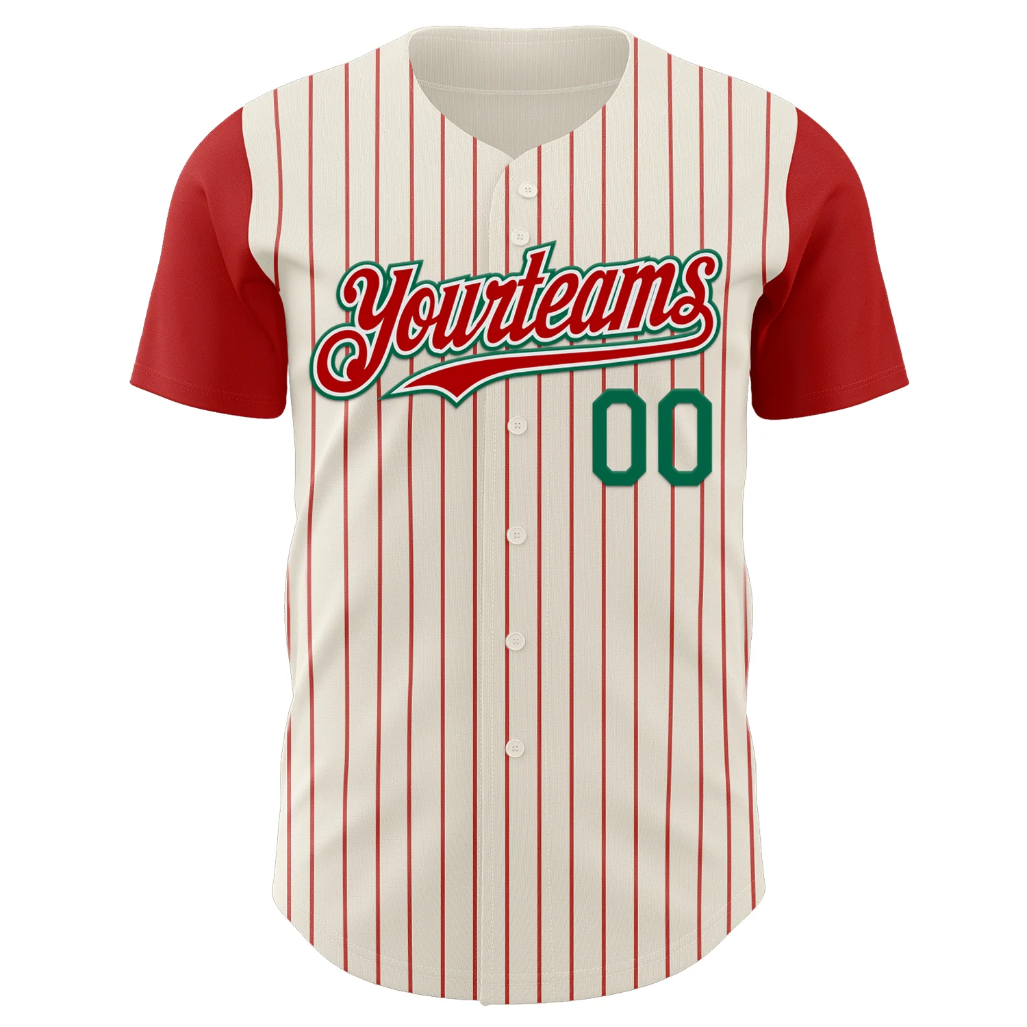 Custom Cream Red Pinstripe White-Kelly Green Authentic Two Tone Baseball Jersey - Image 2