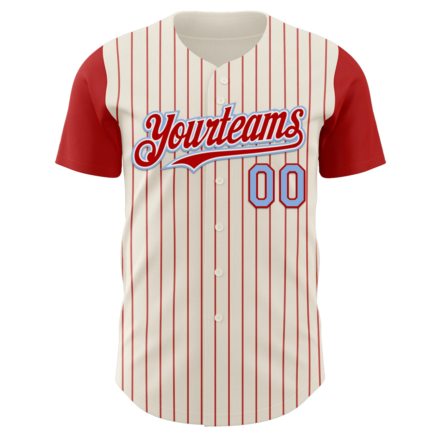 Custom Cream Red Pinstripe White-Light Blue Authentic Two Tone Baseball Jersey - Image 2