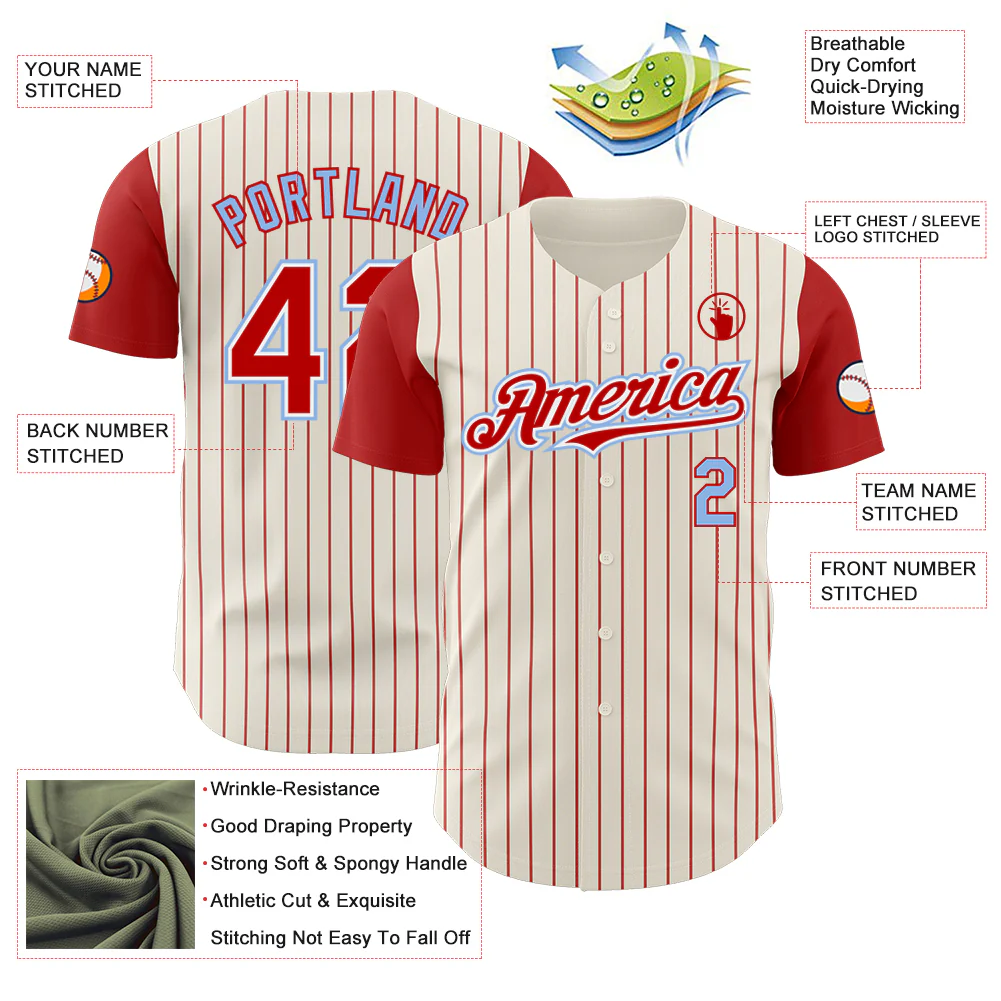 Custom Cream Red Pinstripe White-Light Blue Authentic Two Tone Baseball Jersey - Image 3