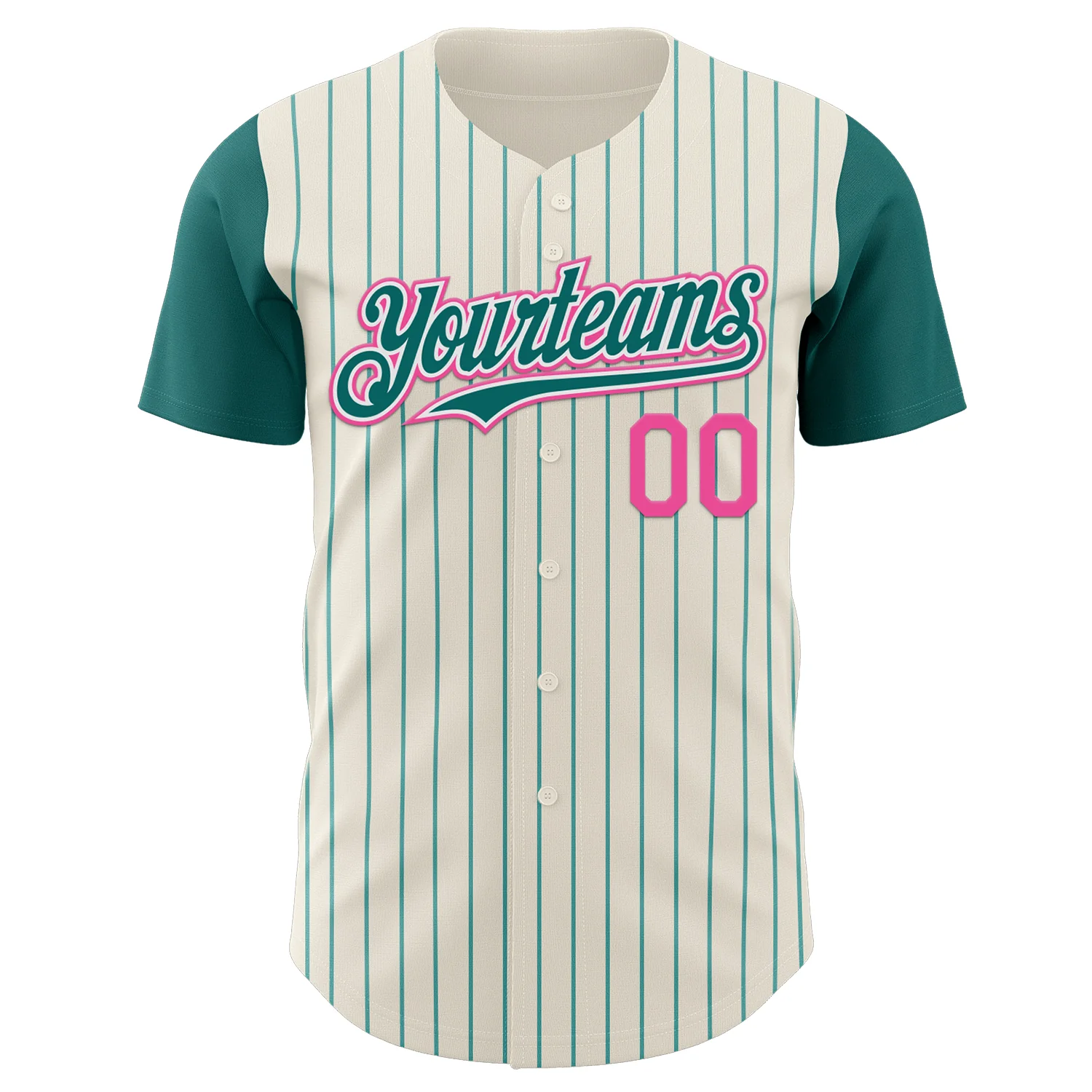 Custom Cream Teal Pinstripe White-Pink Authentic Two Tone Baseball Jersey - Image 2