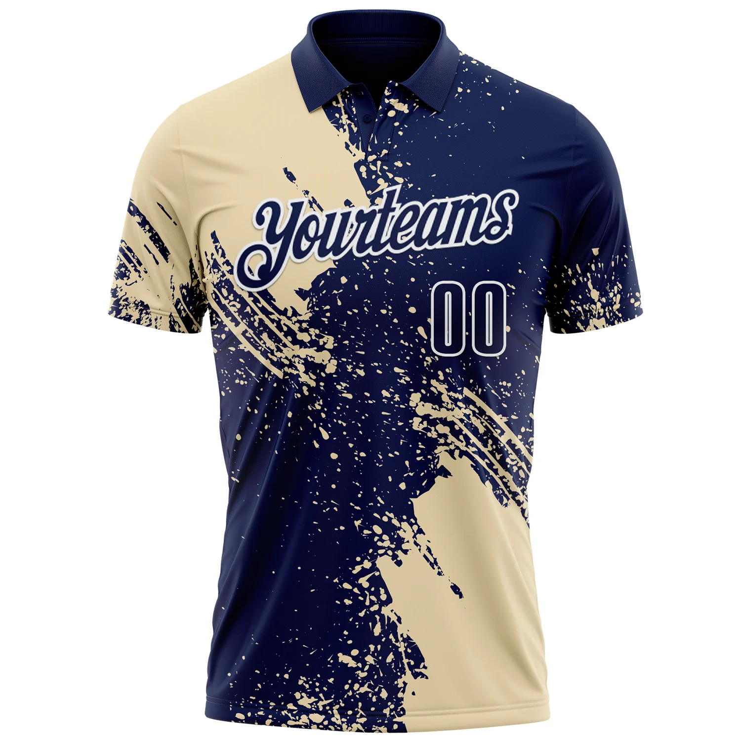 Custom Cream Navy-White 3D Pattern Design Abstract Brush Stroke Performance Polo Shirt - Image 2